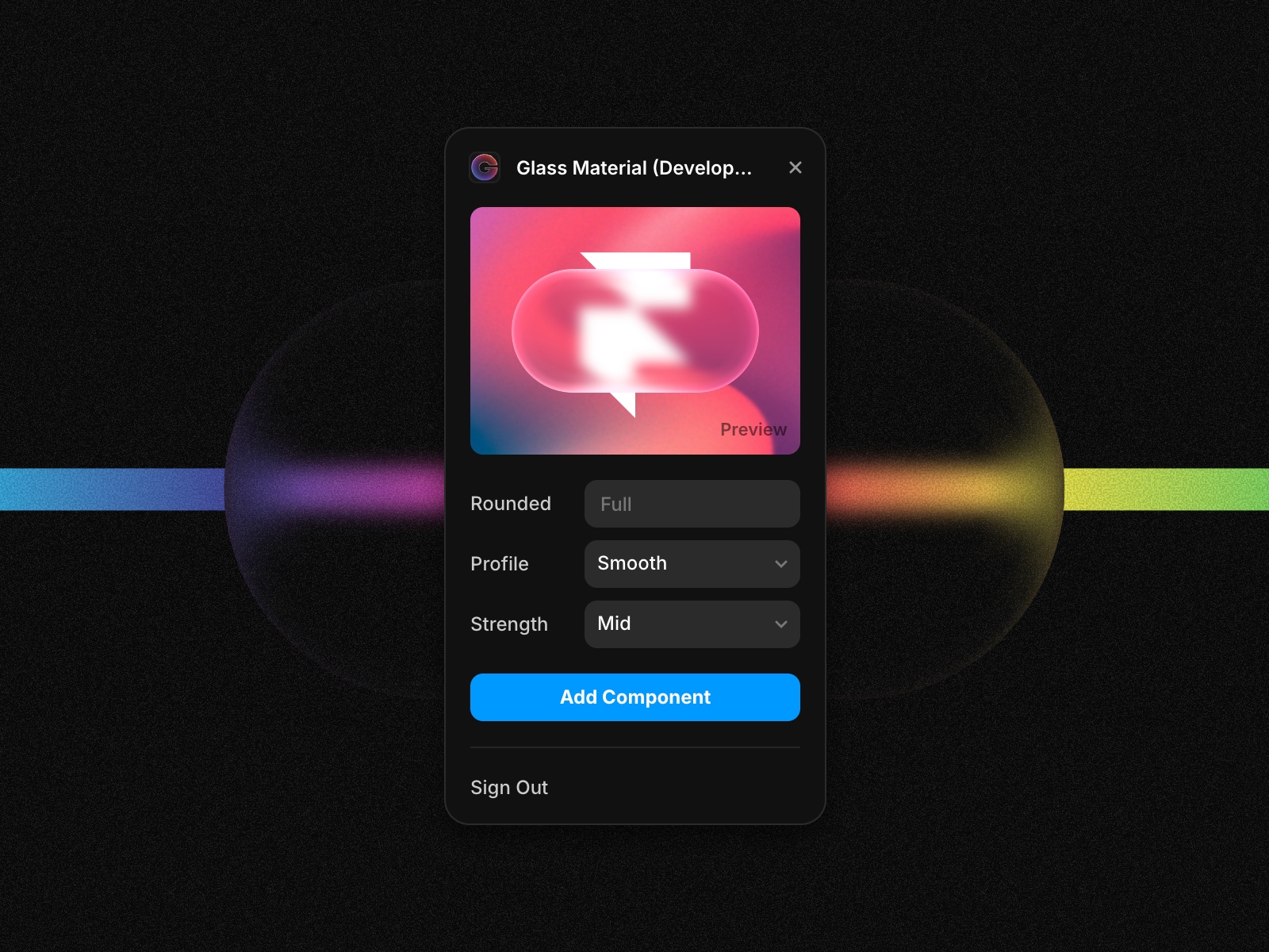 Screenshot 2 for Glass Material, a Framer Marketplace plugin by Aframe Studio.