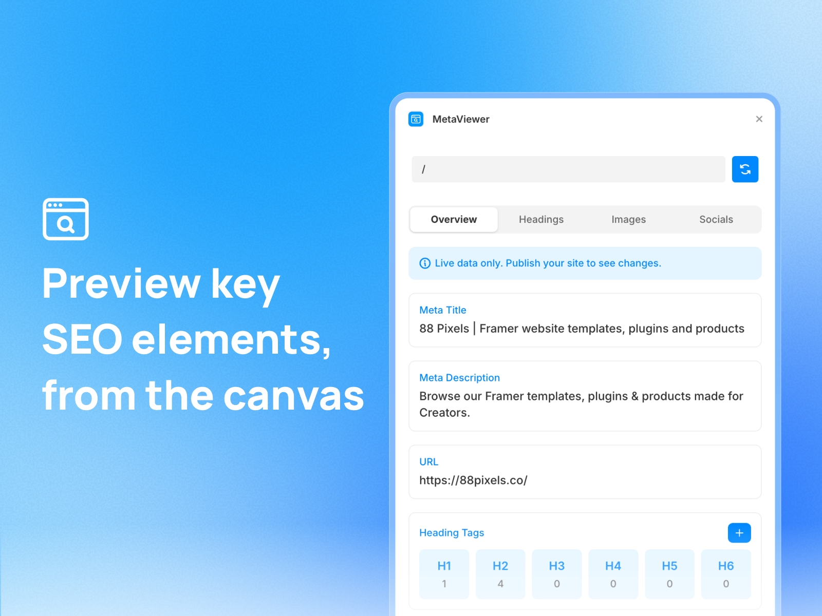 Thumbnail 1 for MetaViewer, a Framer Marketplace template by Julien Vier.