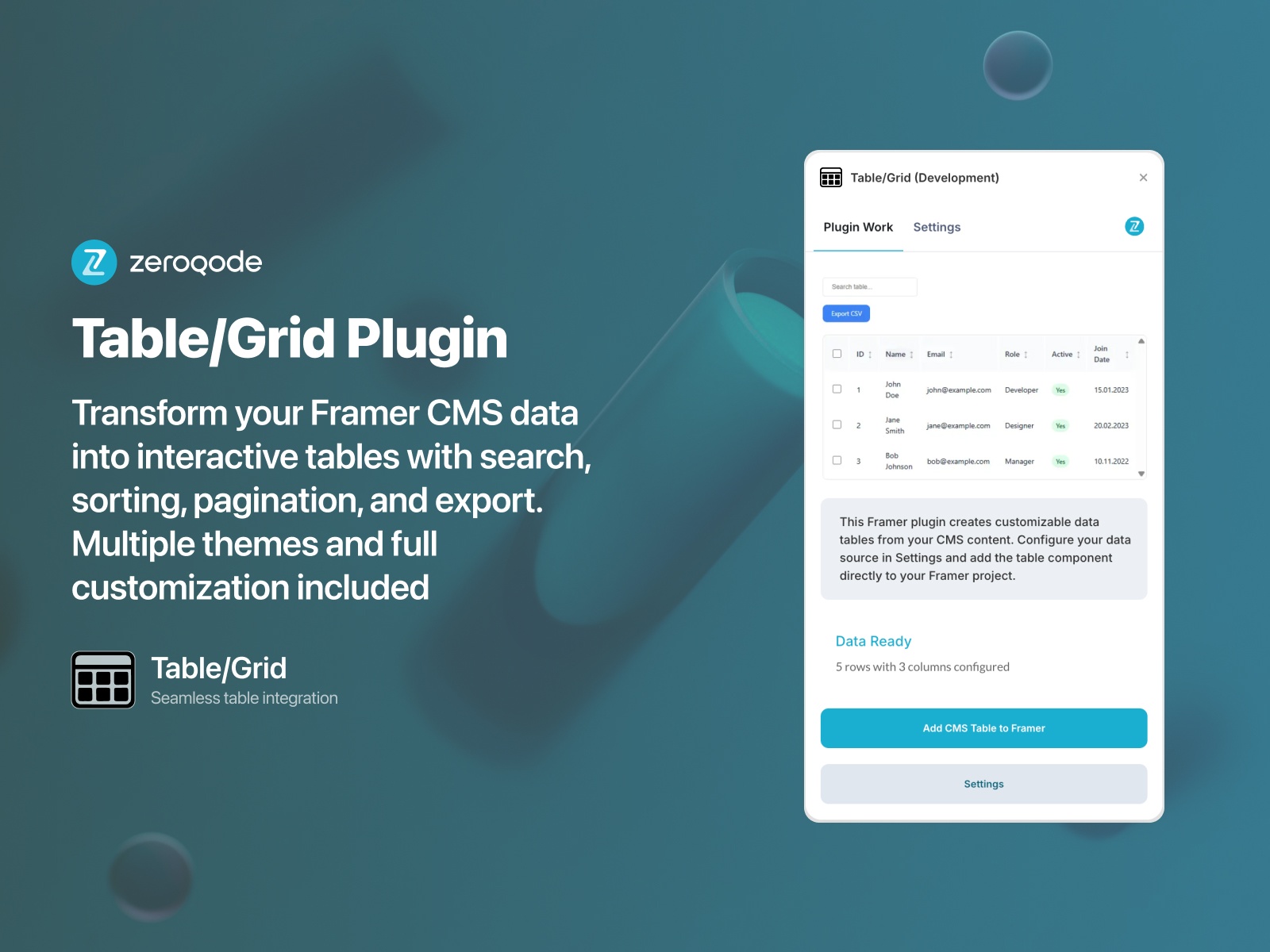 Thumbnail 1 for Table/Grid, a Framer Marketplace template by Zeroqode.