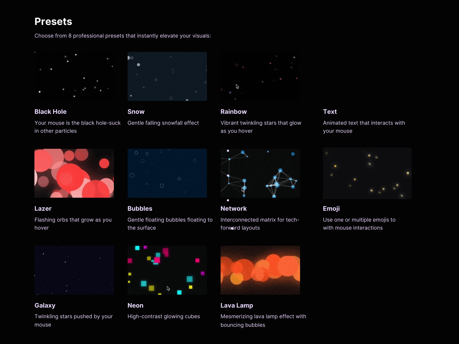 Thumbnail 2 for Mojave Particles Pro, a Framer Marketplace template by Jesse Garcia.