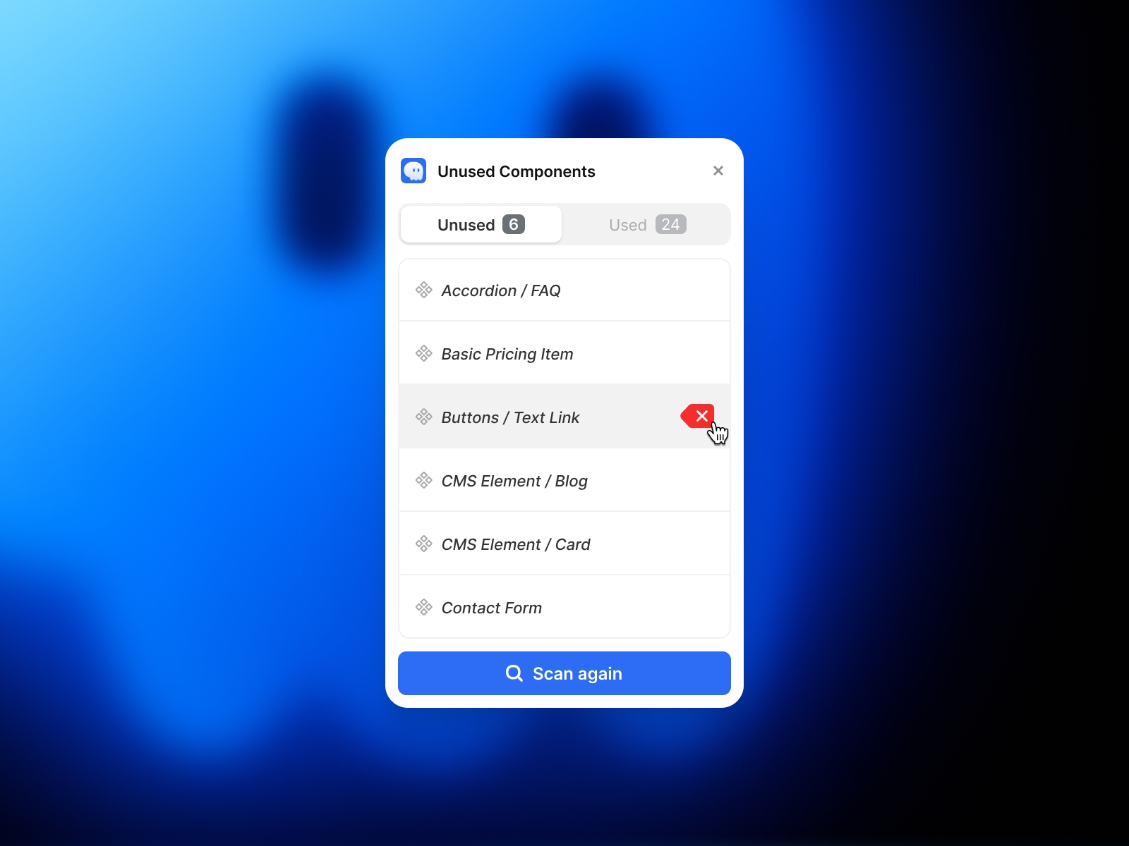 Screenshot 2 for Unused Components, a Framer Marketplace plugin by Emanuel Serbanoiu.