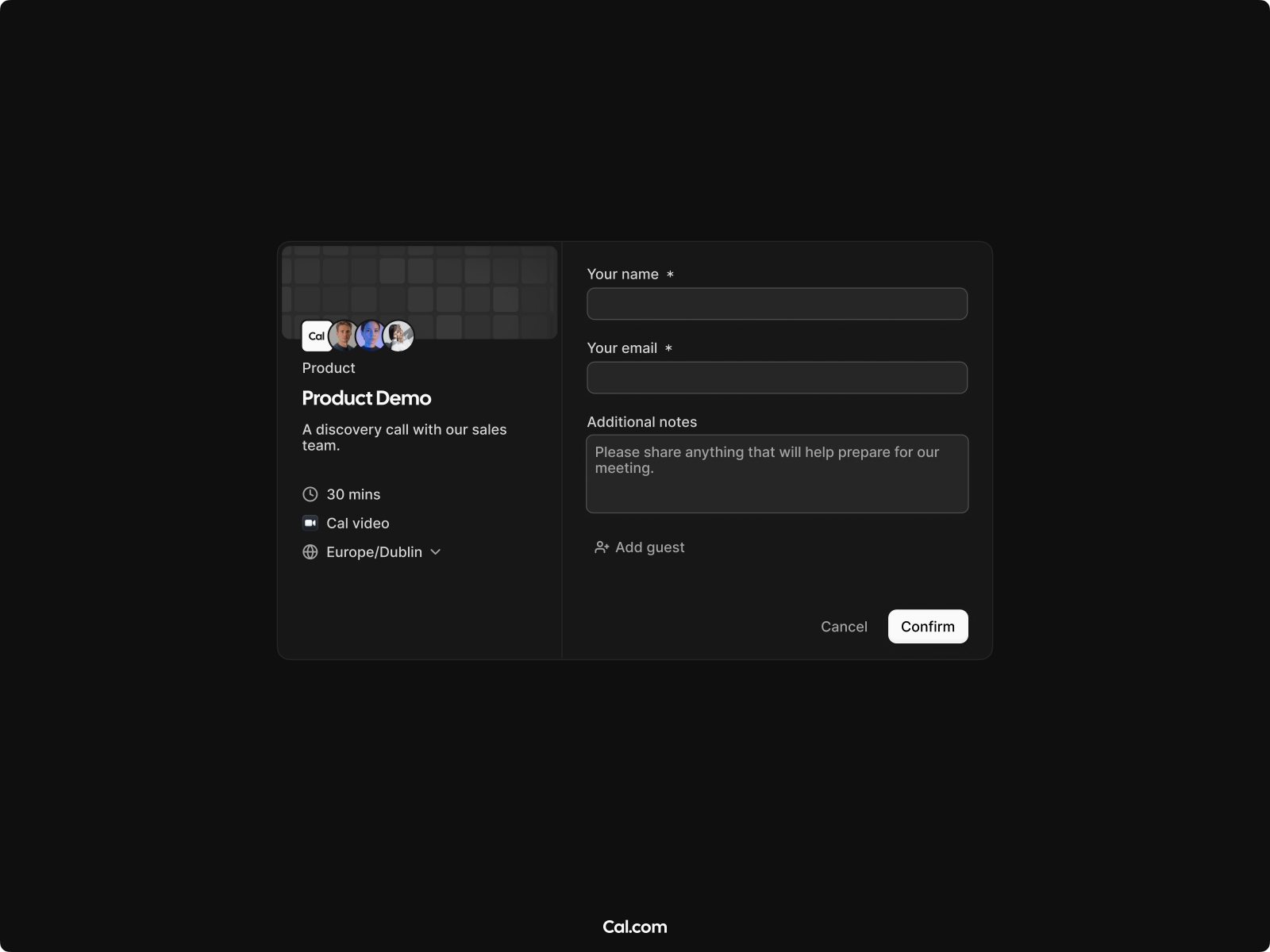 Screenshot 2 for Cal.com, a Framer Marketplace plugin by Cédric van Ravesteijn.