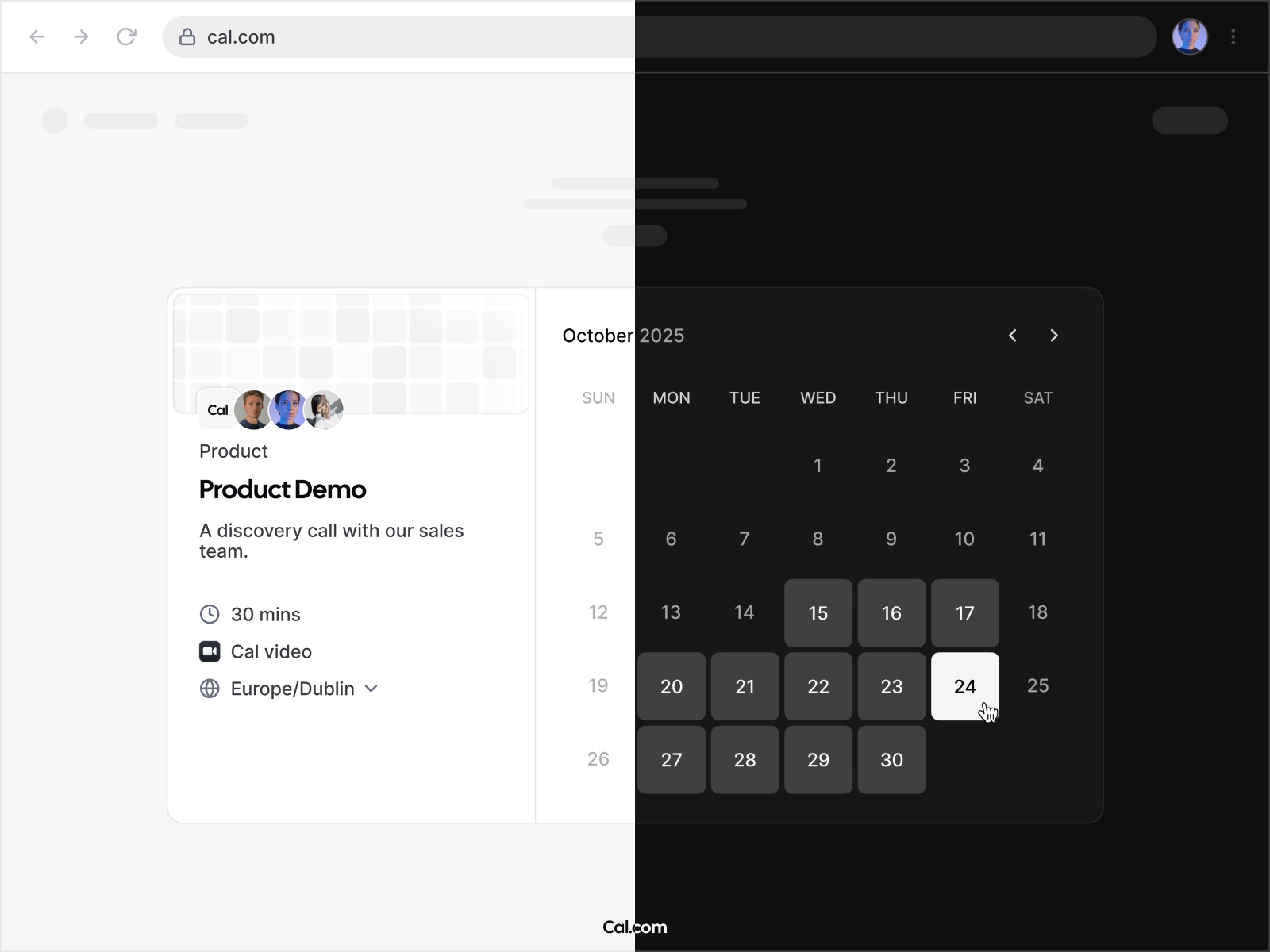 Screenshot 3 for Cal.com, a Framer Marketplace plugin by Cédric van Ravesteijn.
