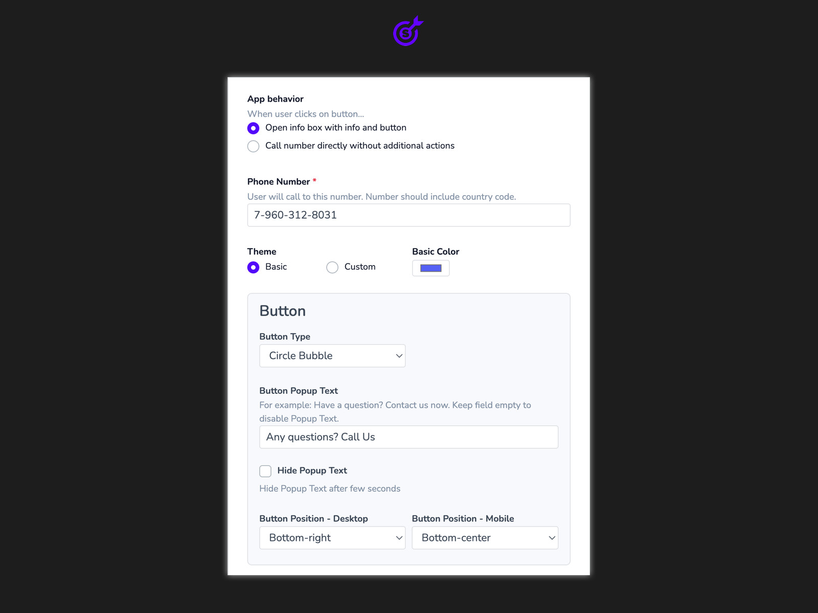 Screenshot 3 for Click to Call, a Framer Marketplace plugin by Smartarget.