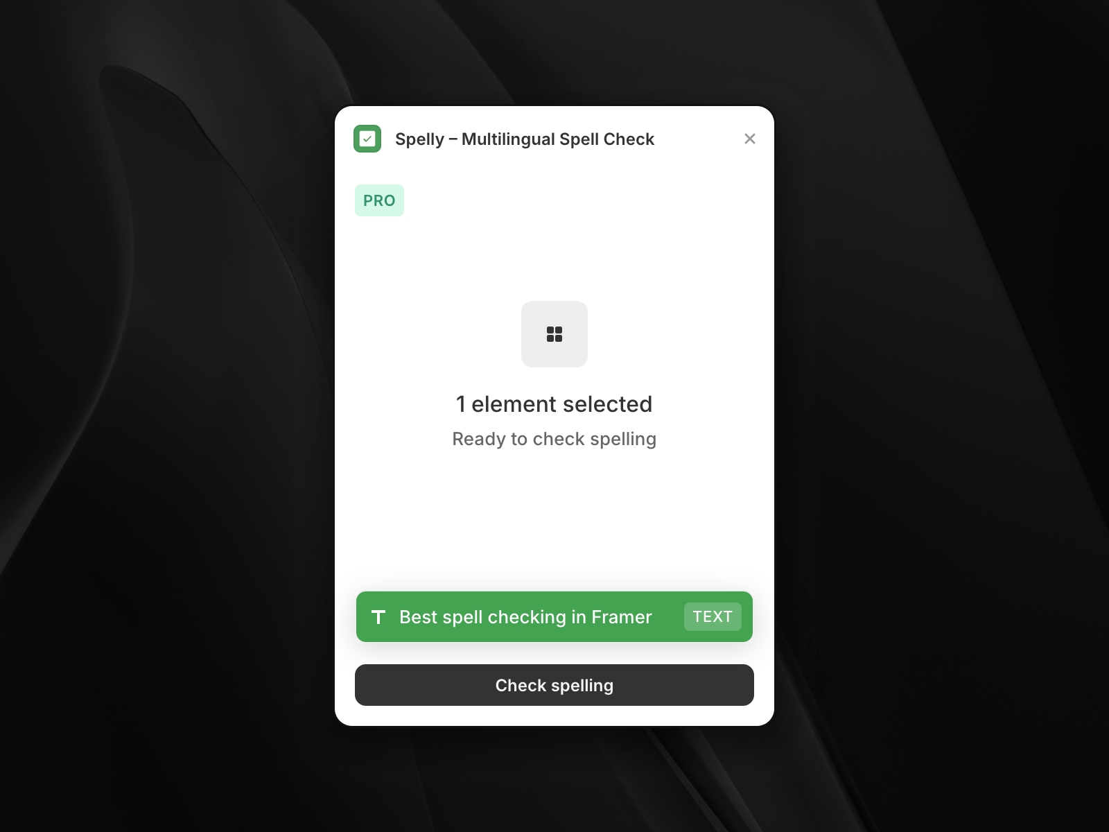 Screenshot 2 for Spelly – Multilingual Spell Check, a Framer Marketplace plugin by Przemek Kowal.