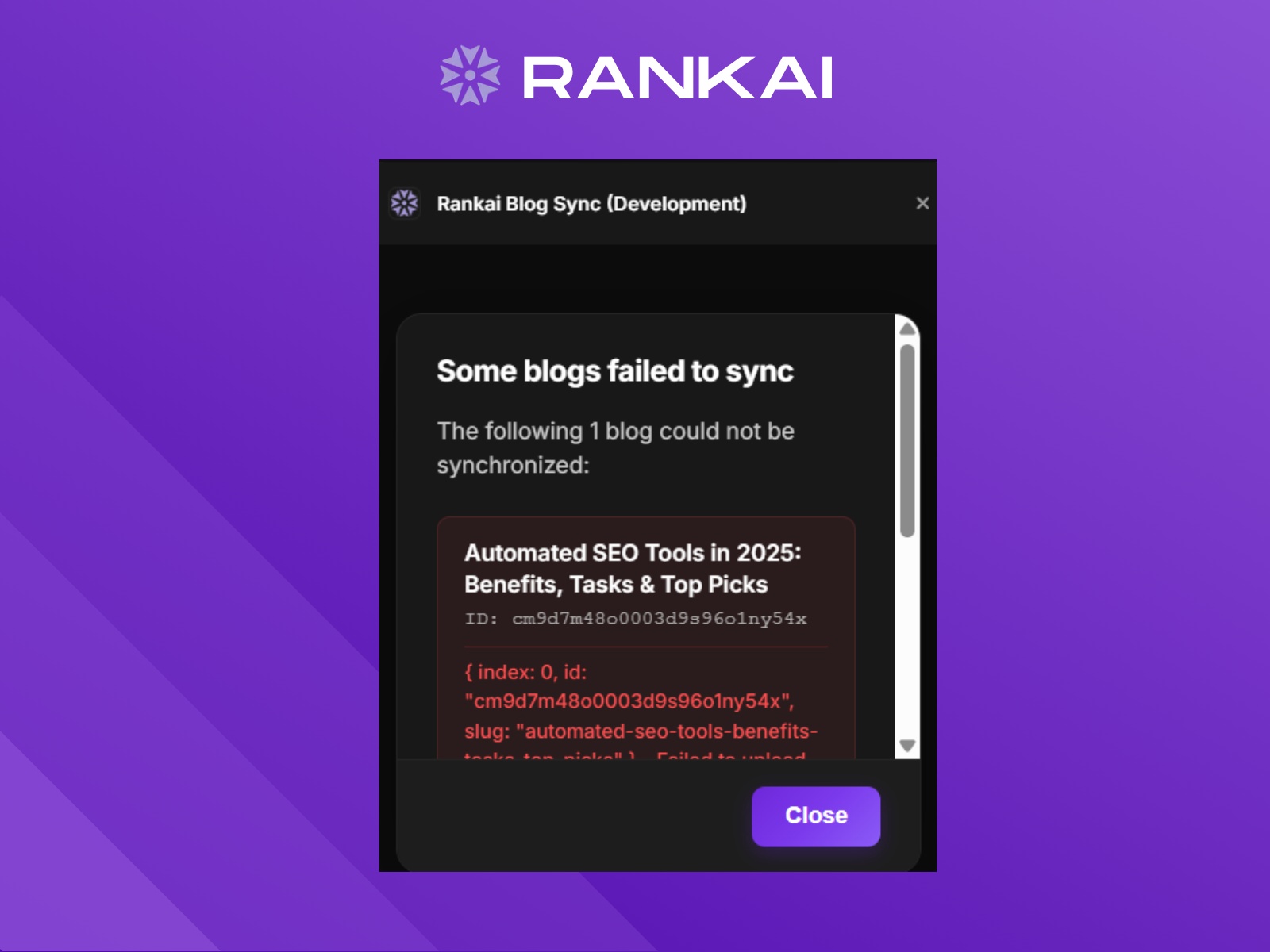 Screenshot 3 for Rankai Blog Sync, a Framer Marketplace plugin by Rankai.