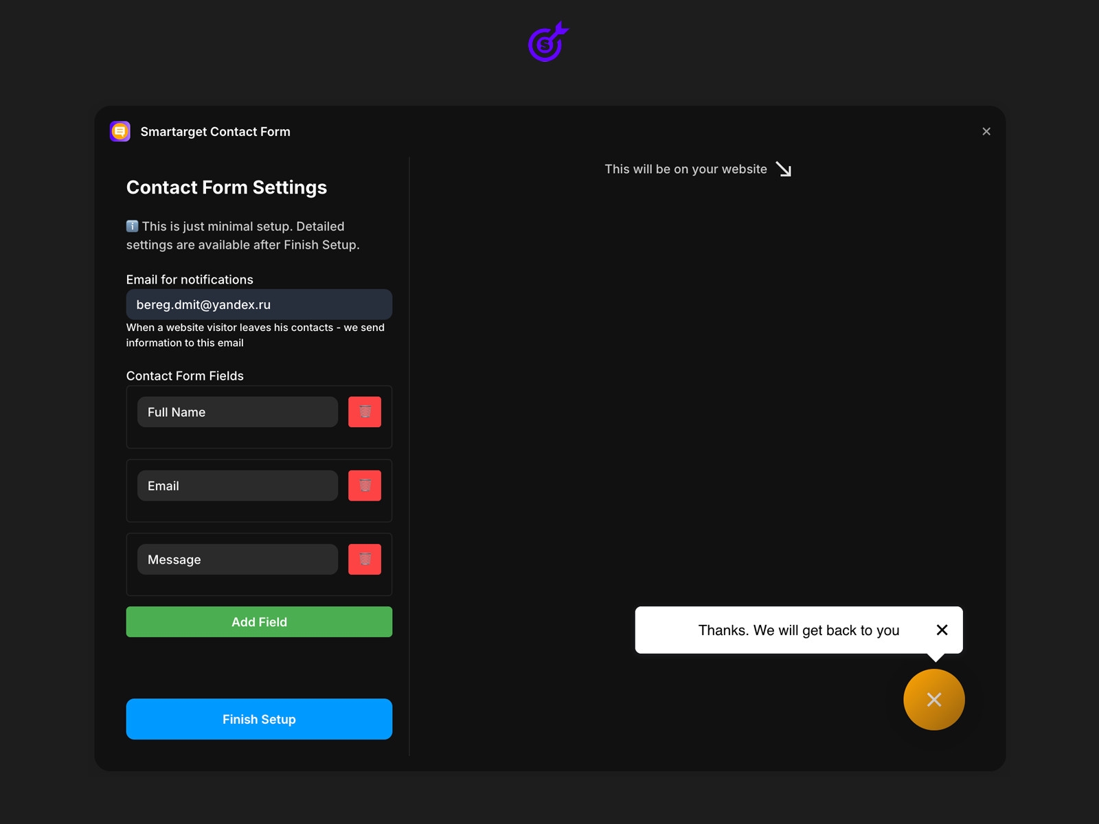 Screenshot 2 for Contact Form, a Framer Marketplace plugin by Smartarget.