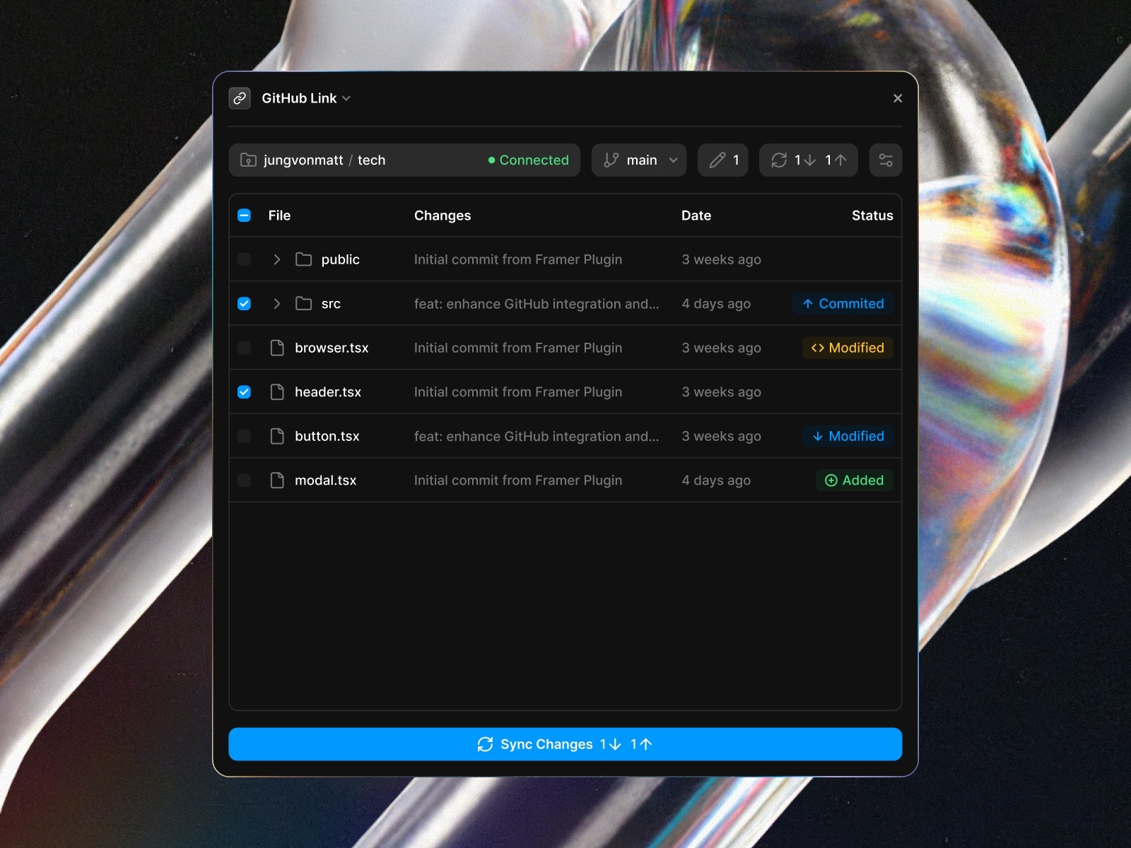 Screenshot 2 for GitHub Link, a Framer Marketplace plugin by Jung von Matt TECH.