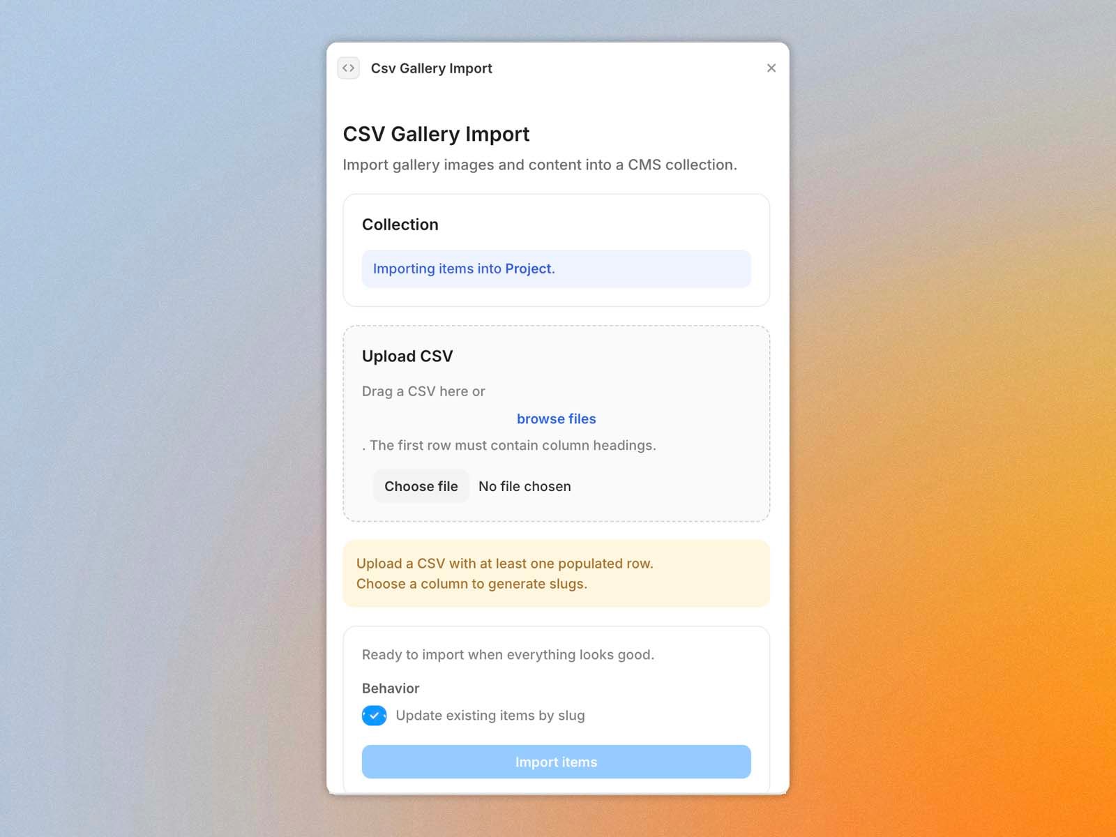 Thumbnail 2 for CSV Gallery Import, a Framer Marketplace template by Martin Nahlovsky.
