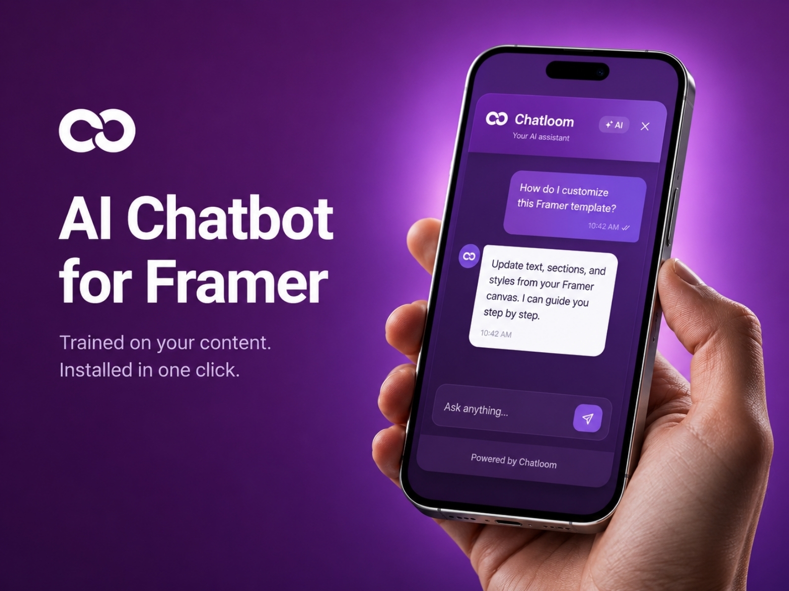 Thumbnail 1 for Chatloom Chatbot Embed, a Framer Marketplace template by Can Girgin.