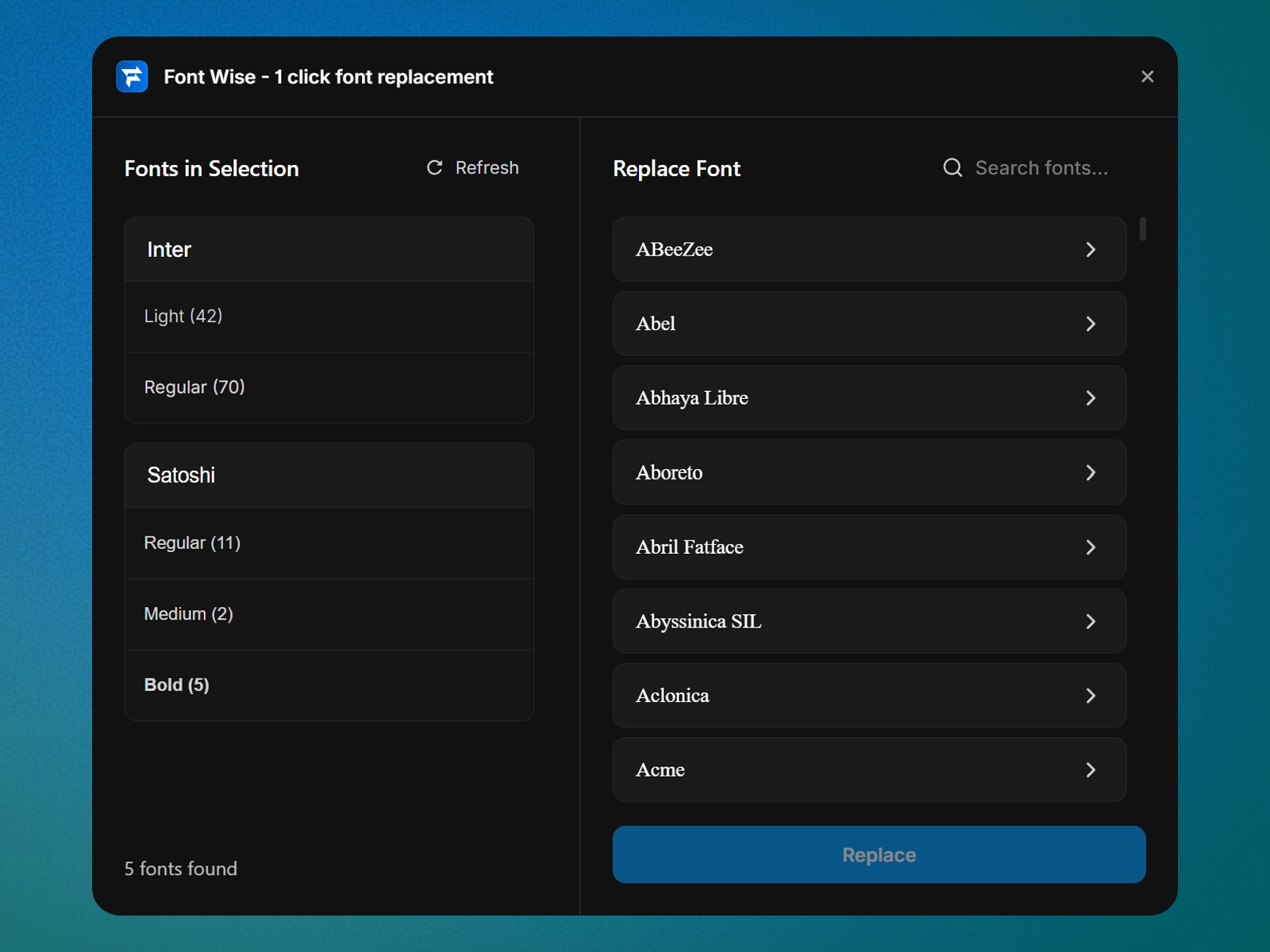 Thumbnail 2 for Font Wise - 1 click font replacement, a Framer Marketplace plugin by Framer Spark.
