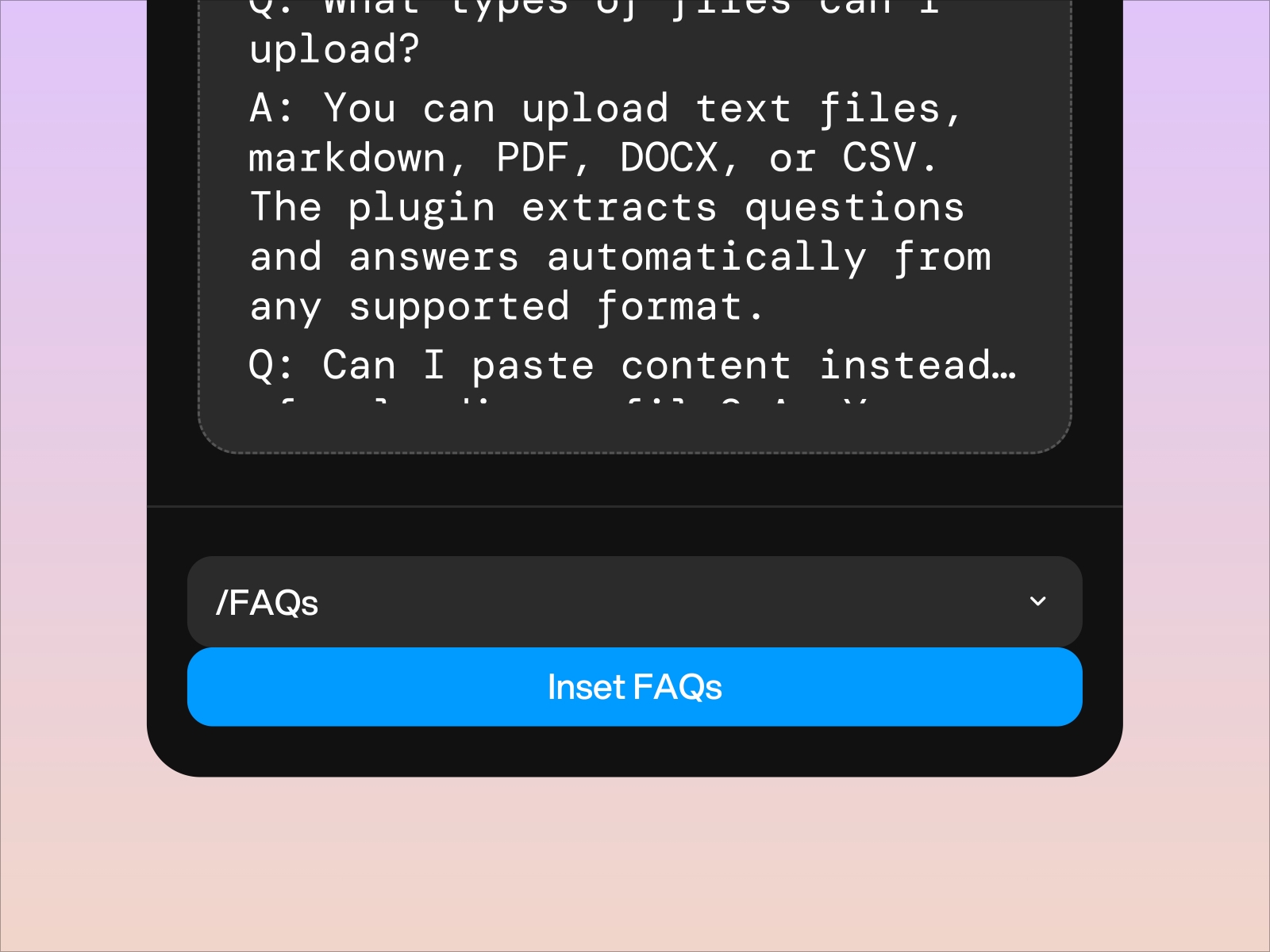 Screenshot 3 for FAQs Builder, a Framer Marketplace plugin by Framer Lists.