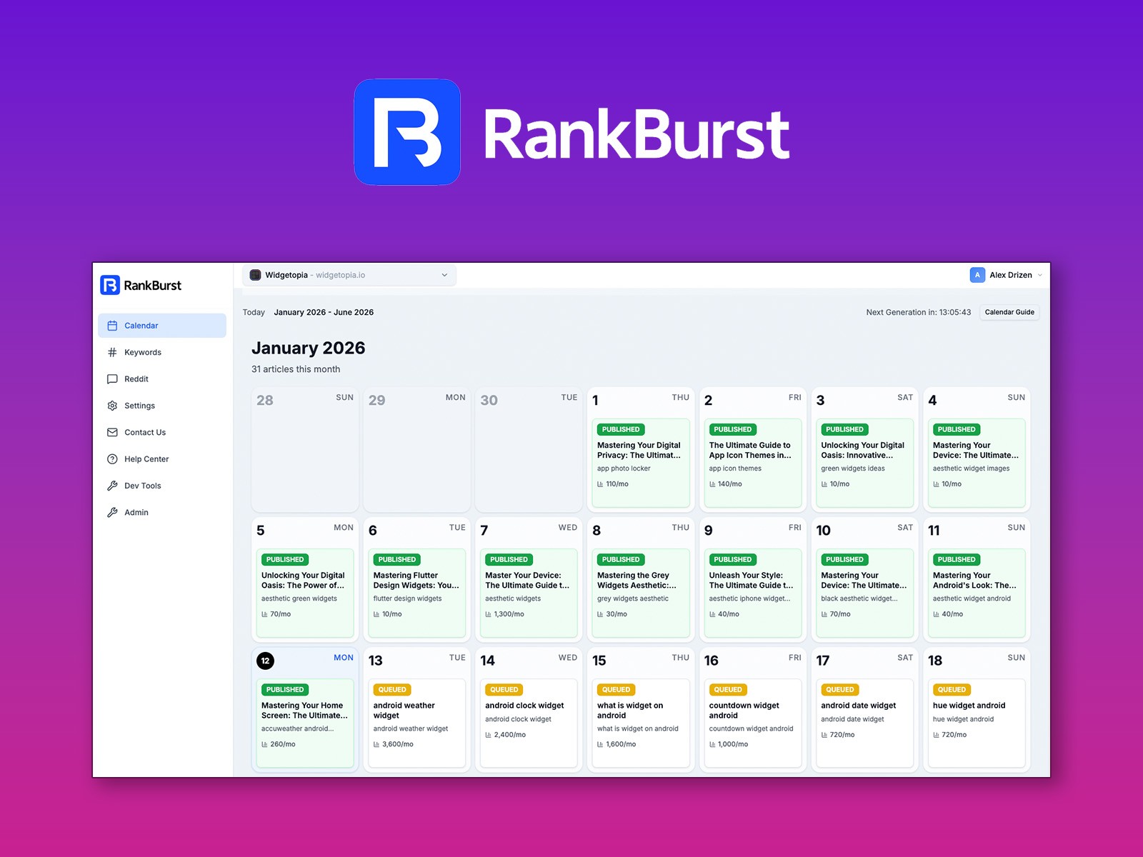 Screenshot 1 for RankBurst, a Framer Marketplace plugin by Alex Drizen.