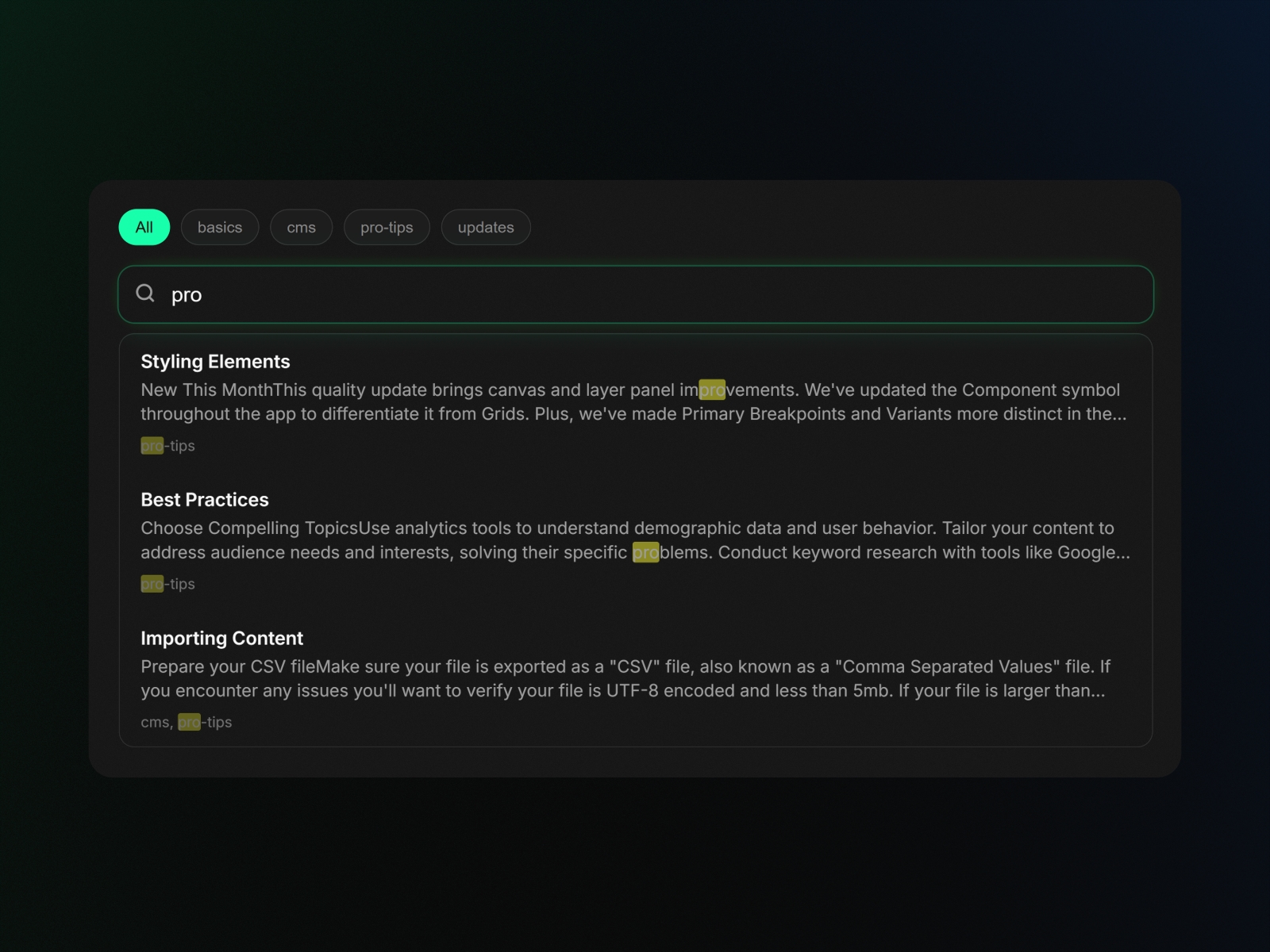Screenshot 1 for CMS Search, a Framer Marketplace plugin by CodePerfect.
