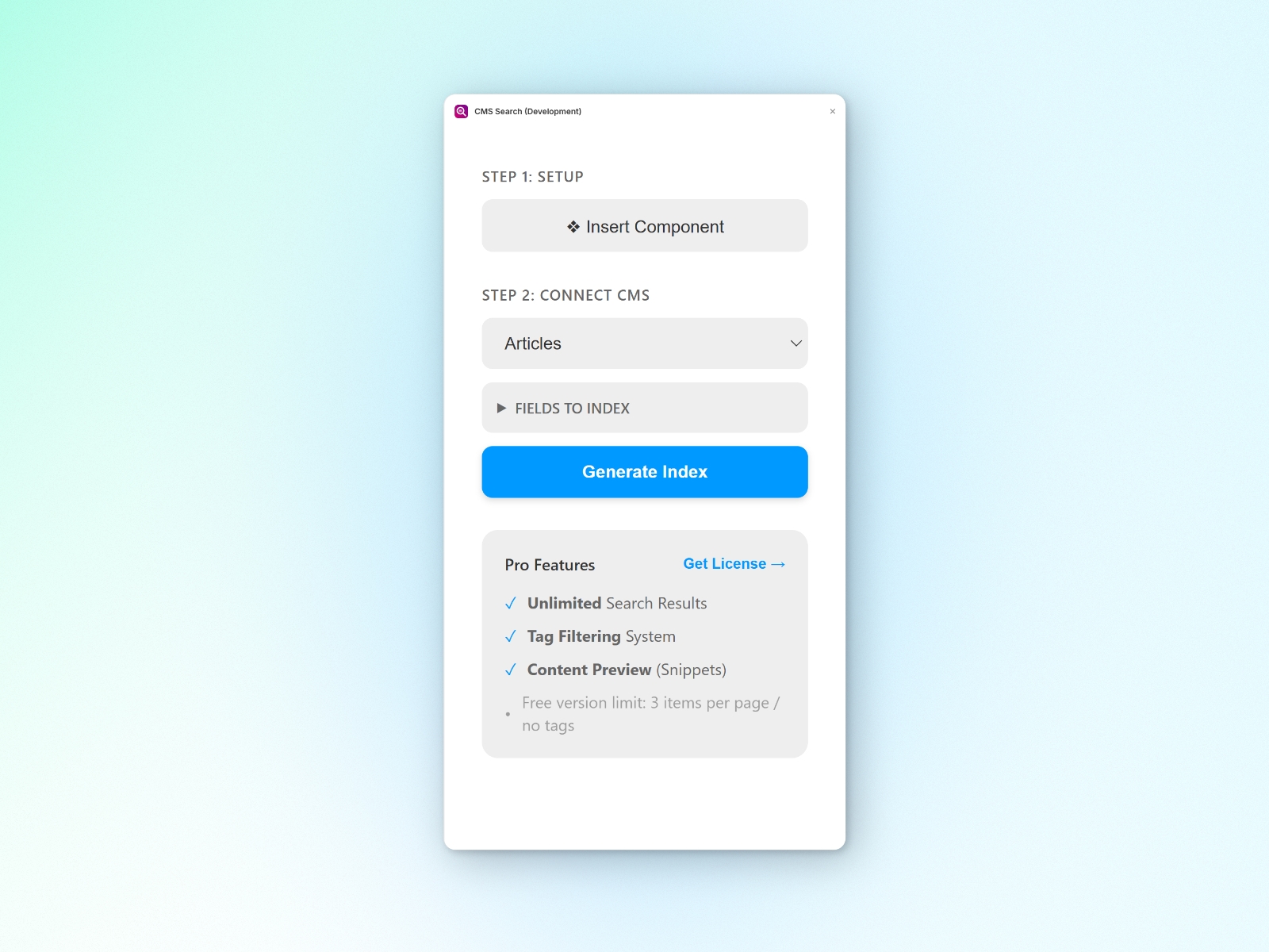 Screenshot 2 for CMS Search, a Framer Marketplace plugin by CodePerfect.