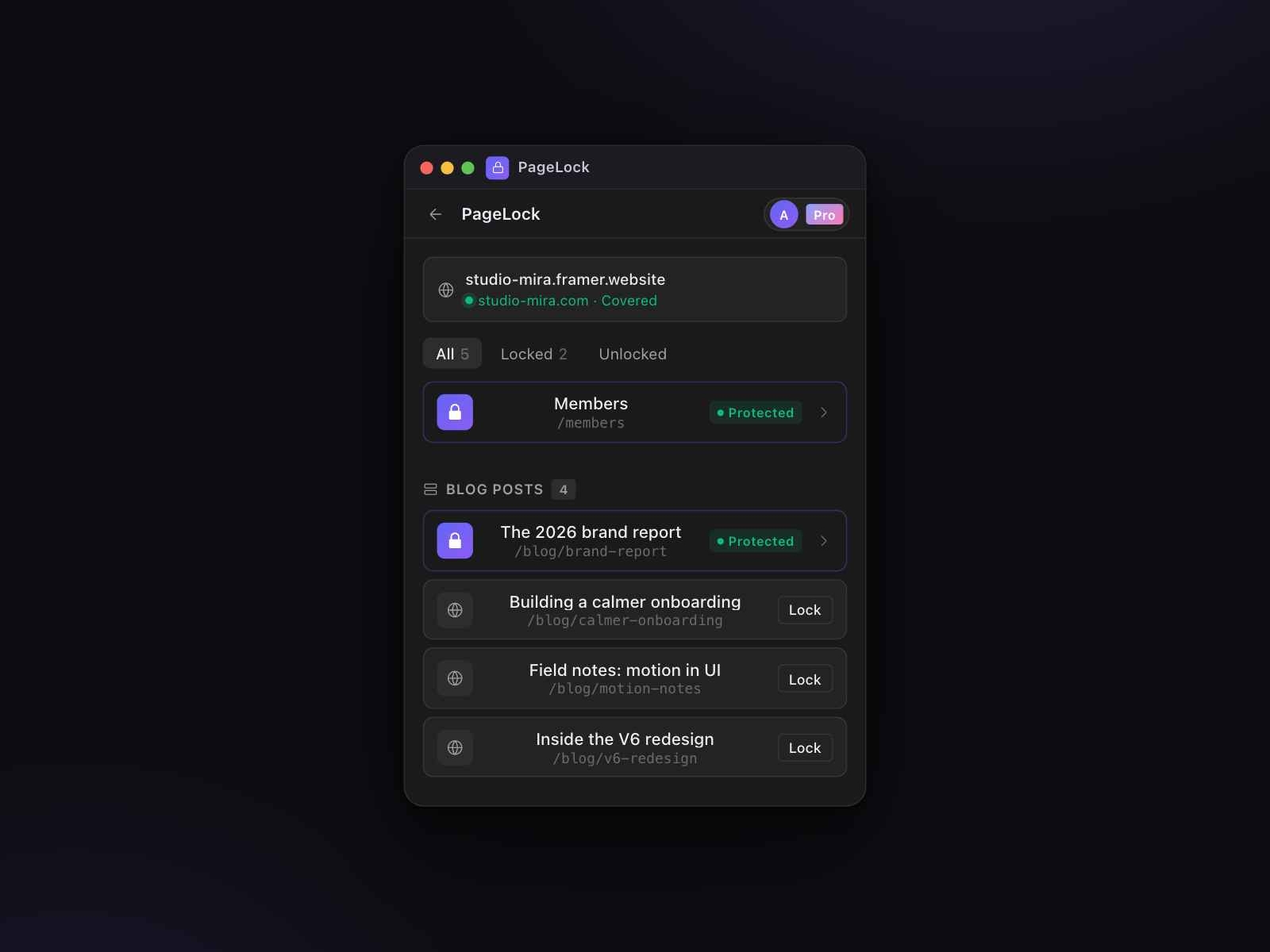 Thumbnail 1 for PageLock — Password Protect Pages & CMS, a Framer Marketplace plugin by Proofly.ae.