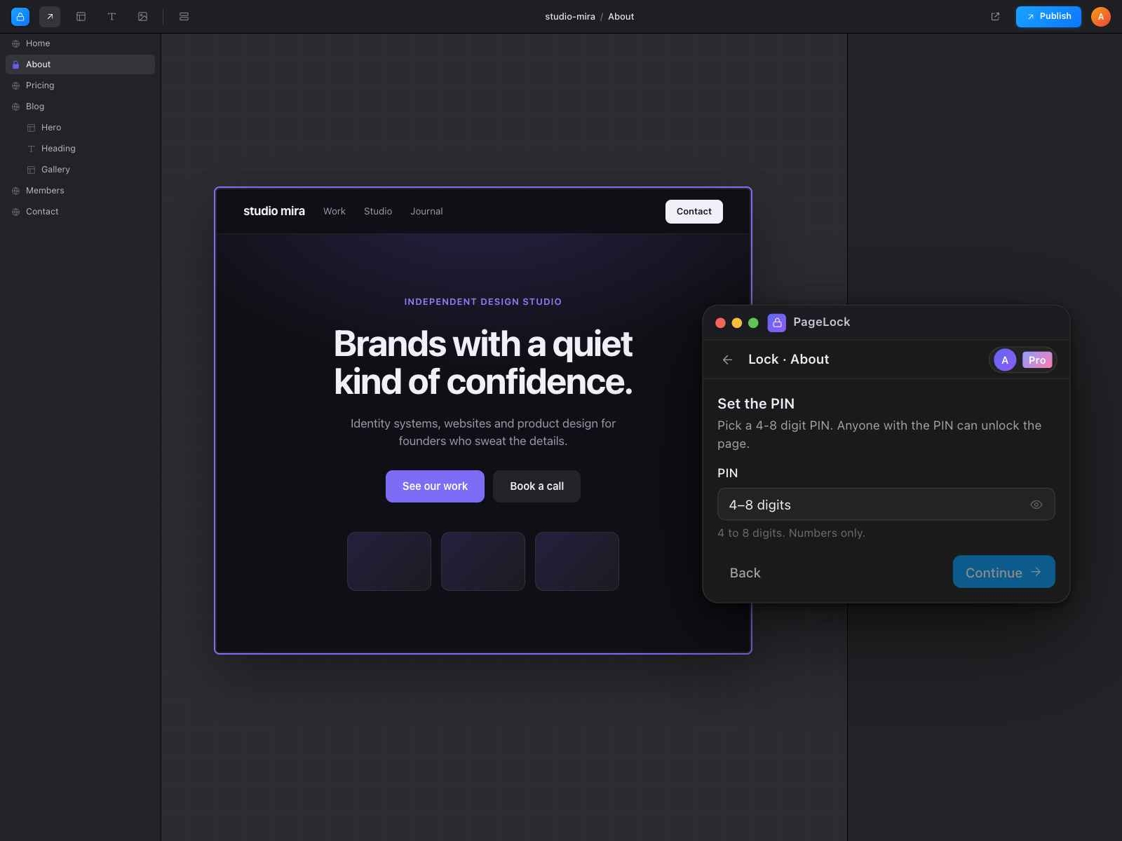 Thumbnail 2 for PageLock — Password Protect Pages & CMS, a Framer Marketplace plugin by Proofly.ae.