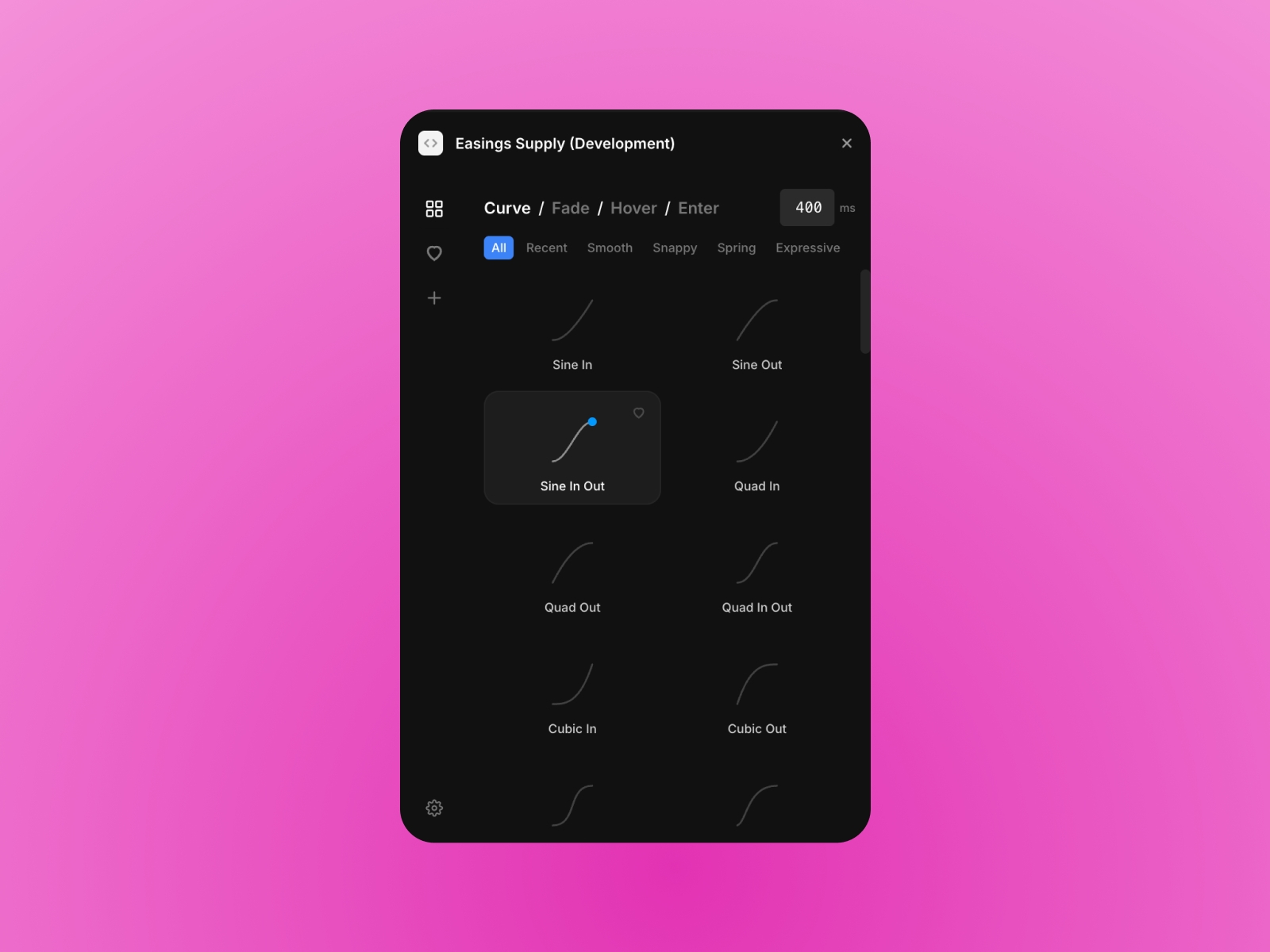 Screenshot 1 for Easings Supply, a Framer Marketplace plugin by Sanna Granqvist.