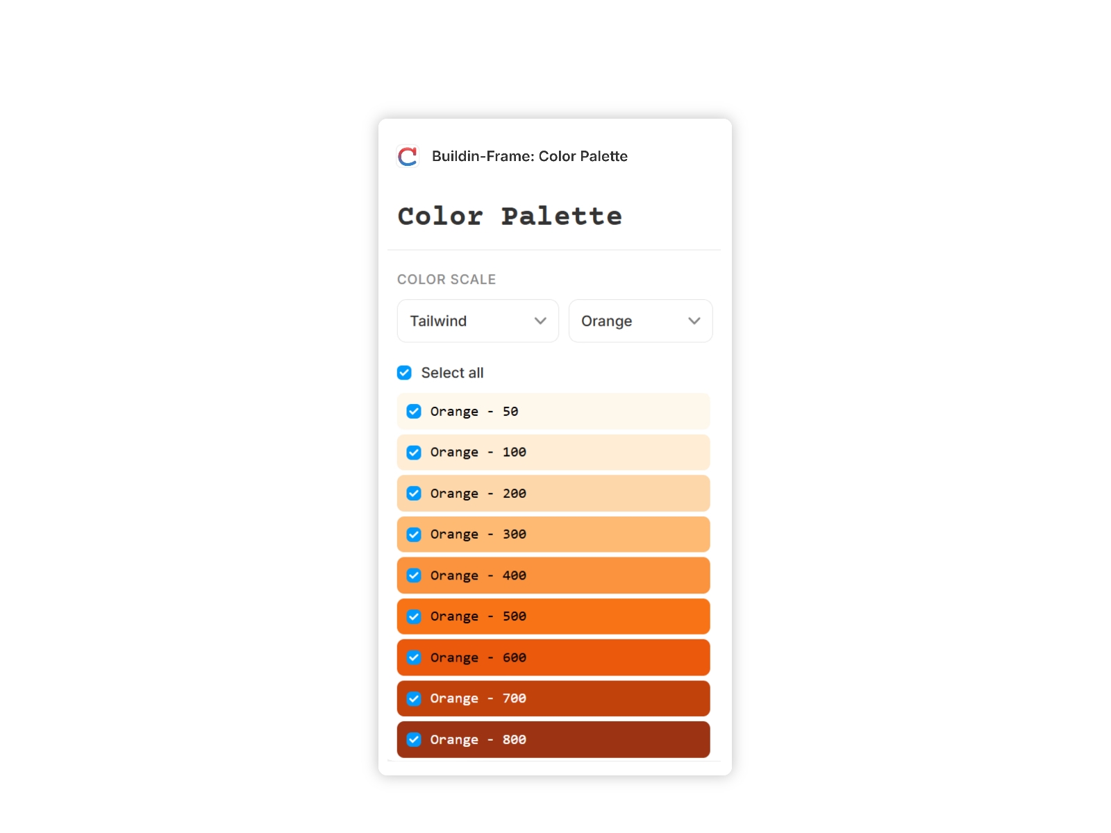 Thumbnail 1 for Buildin-Frame: Color Palette, a Framer Marketplace template by Soubhagya Sahu.