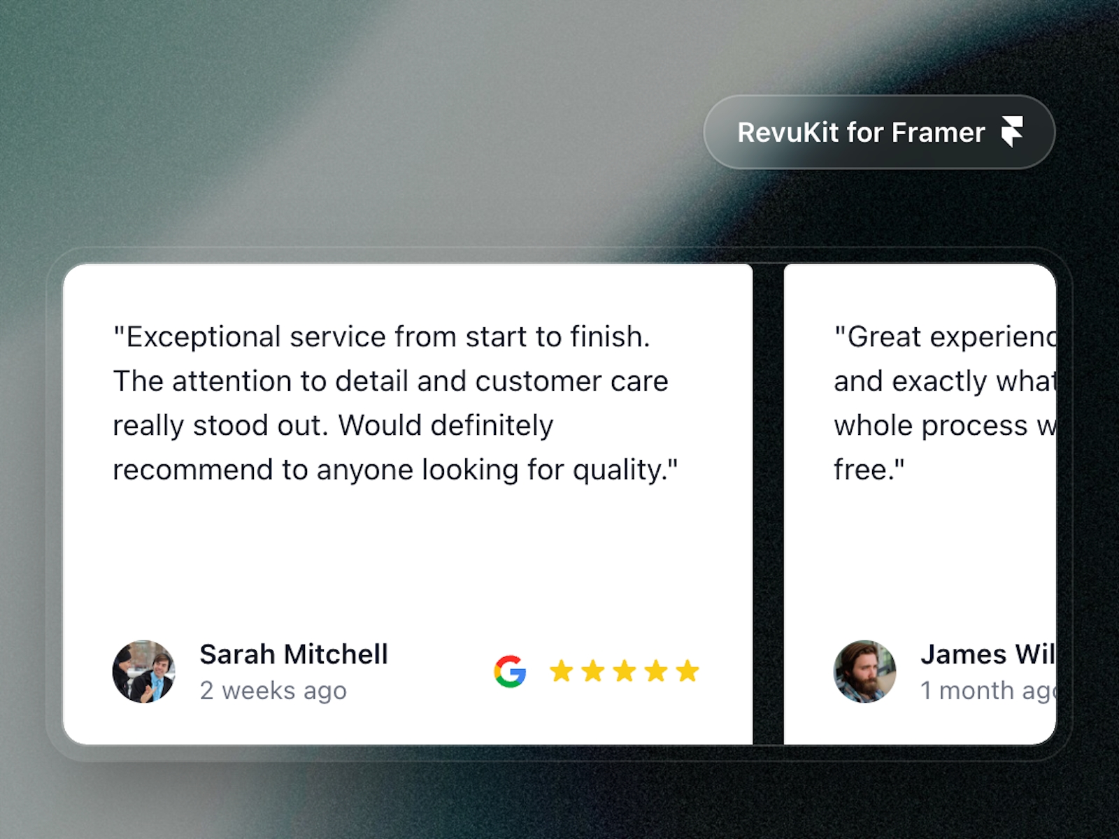 Thumbnail 1 for RevuKit - Google Reviews, a Framer Marketplace template by Revukit Studio.