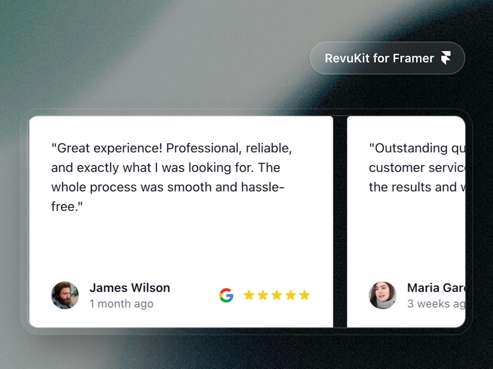 Thumbnail 2 for RevuKit - Google Reviews, a Framer Marketplace template by Revukit Studio.