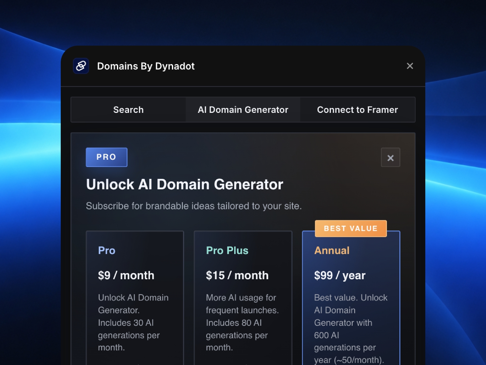 Screenshot 3 for Domains By Dynadot, a Framer Marketplace plugin by Moise.