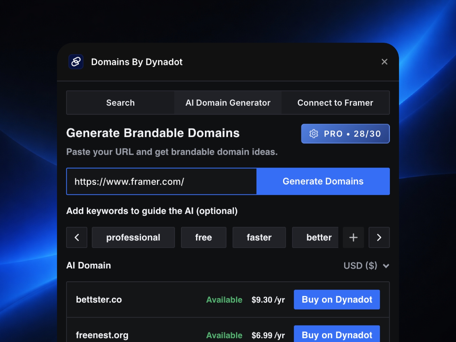 Screenshot 2 for Domains By Dynadot, a Framer Marketplace plugin by Moise.