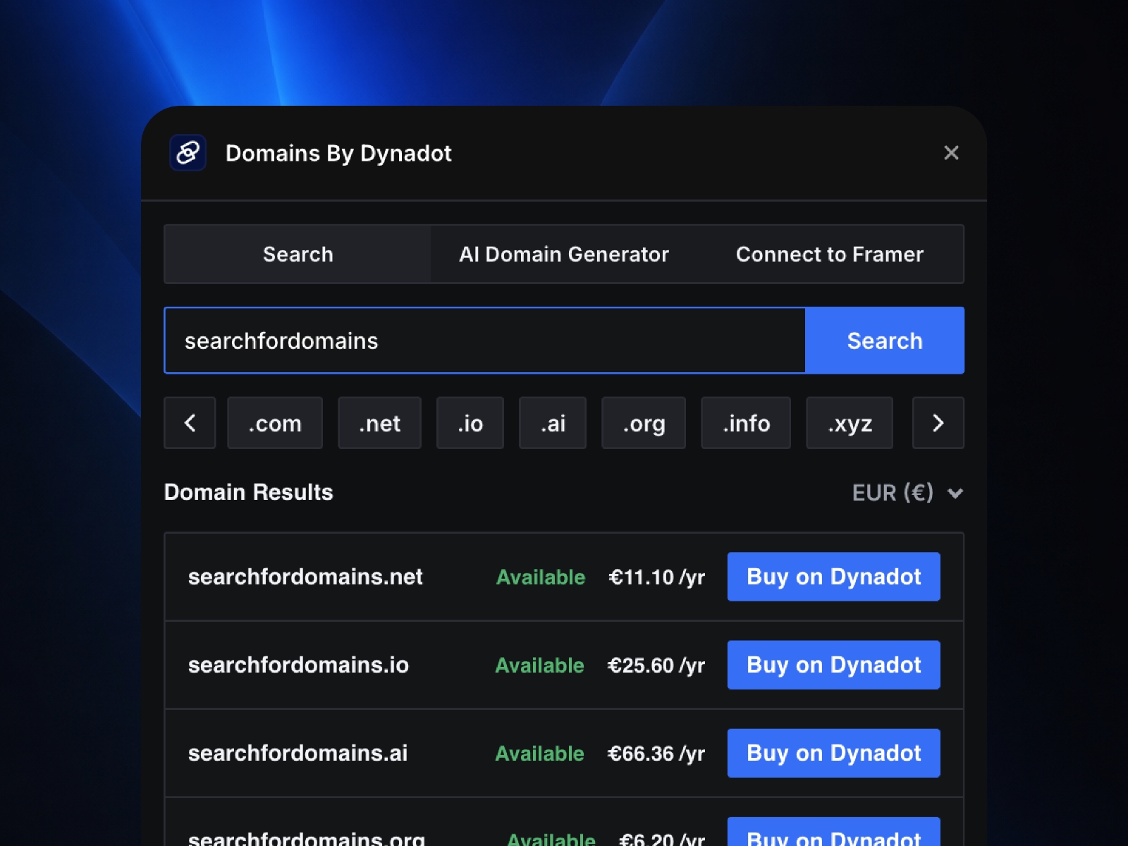 Screenshot 1 for Domains By Dynadot, a Framer Marketplace plugin by Moise.