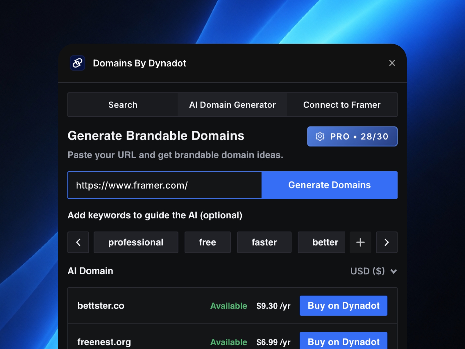 Thumbnail 2 for Domains By Dynadot, a Framer Marketplace template by Moise.