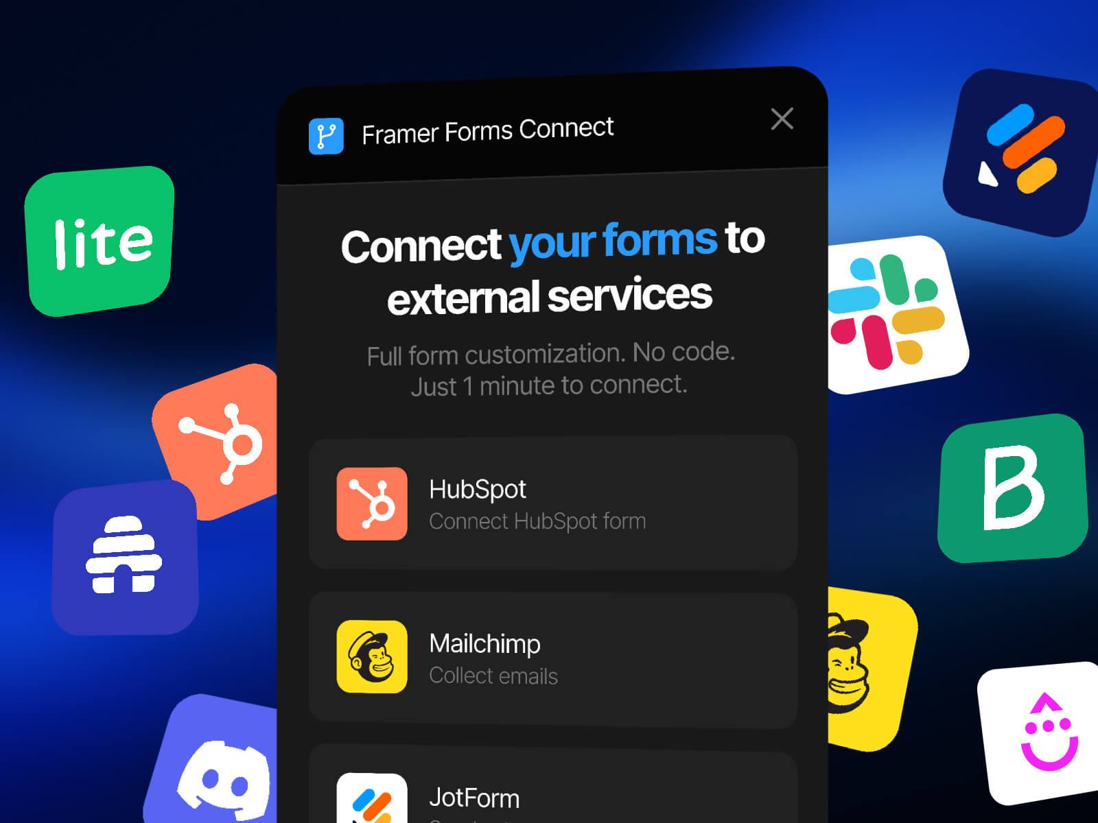 Thumbnail 1 for Framer Forms Connect, a Framer Marketplace template by Roman Avshalumov.