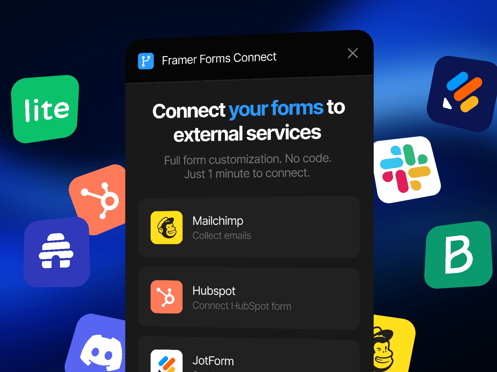 Screenshot 1 for Framer Forms Connect, a Framer Marketplace plugin by Roman Avshalumov.