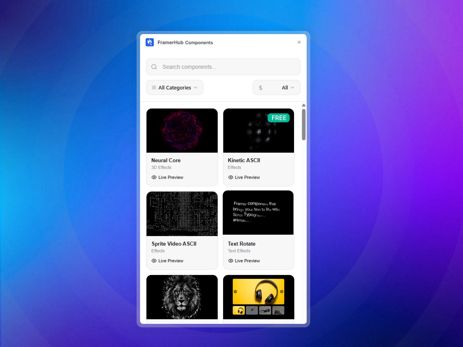 Thumbnail 1 for FramerHub Components, a Framer Marketplace plugin by FramerHub.io .