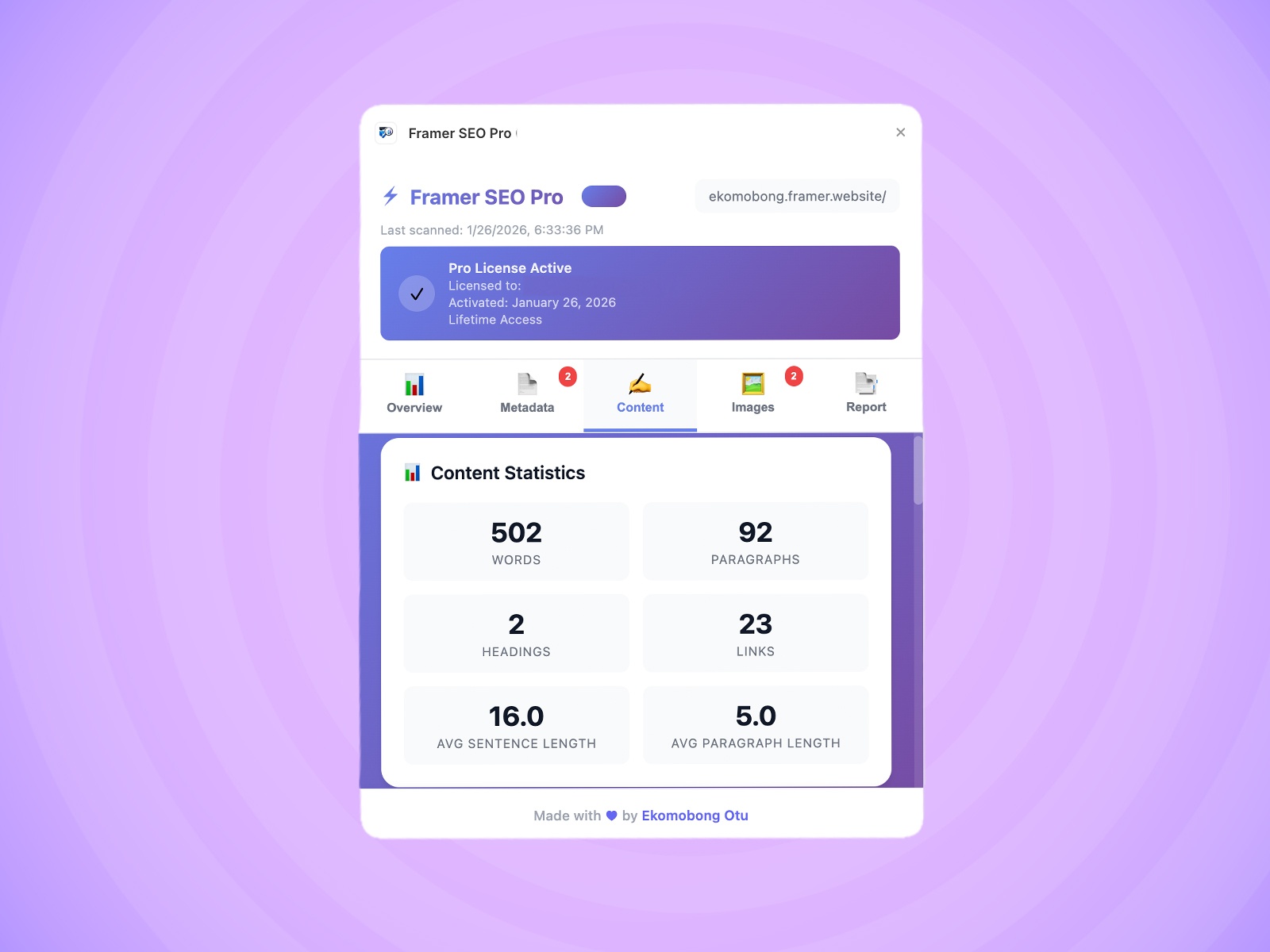 Screenshot 3 for Framer SEO Pro, a Framer Marketplace plugin by Ekomobong Otu.