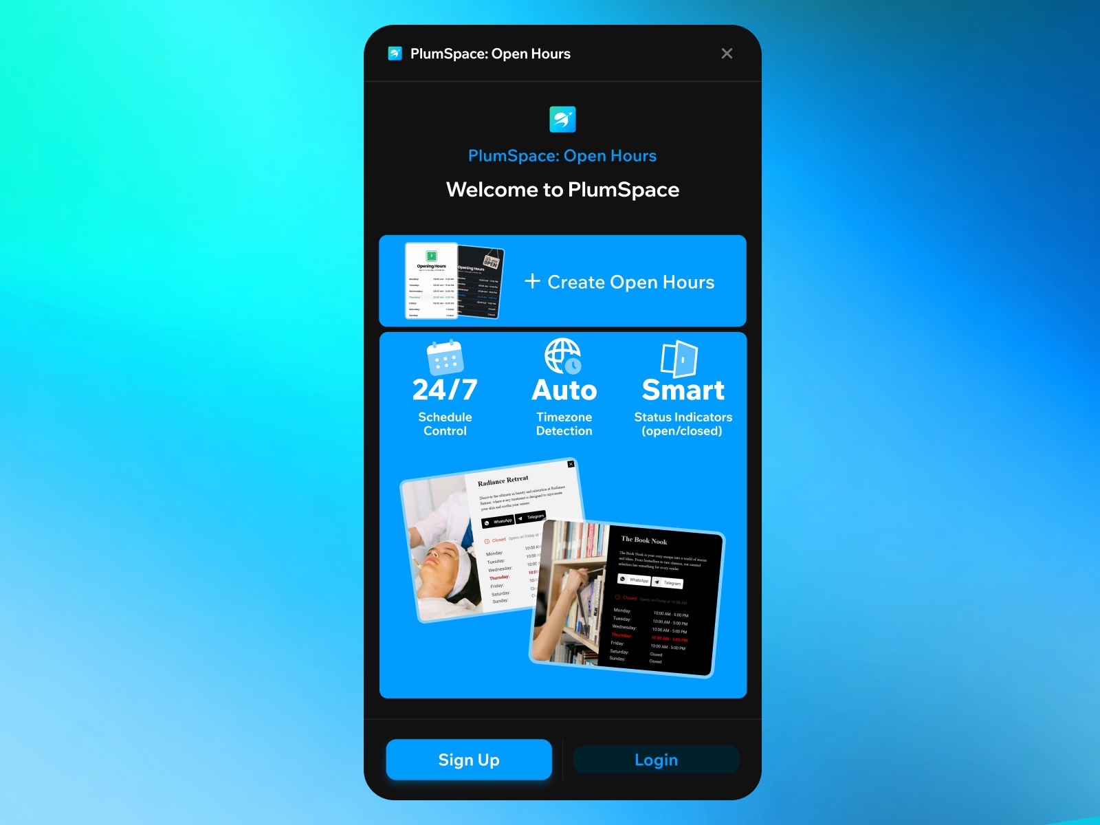 Thumbnail 1 for PlumSpace: Business Opening Hours, a Framer Marketplace plugin by PlumSpace.