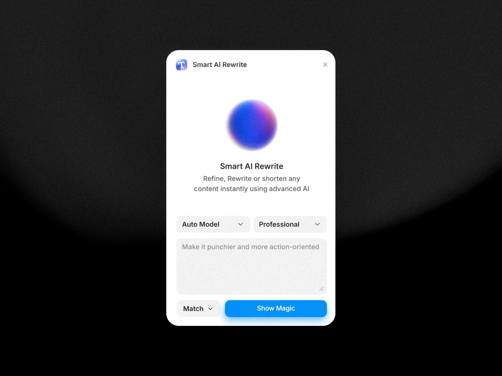 Screenshot 1 for Smart AI Rewrite, a Framer Marketplace plugin by Zain Malik.