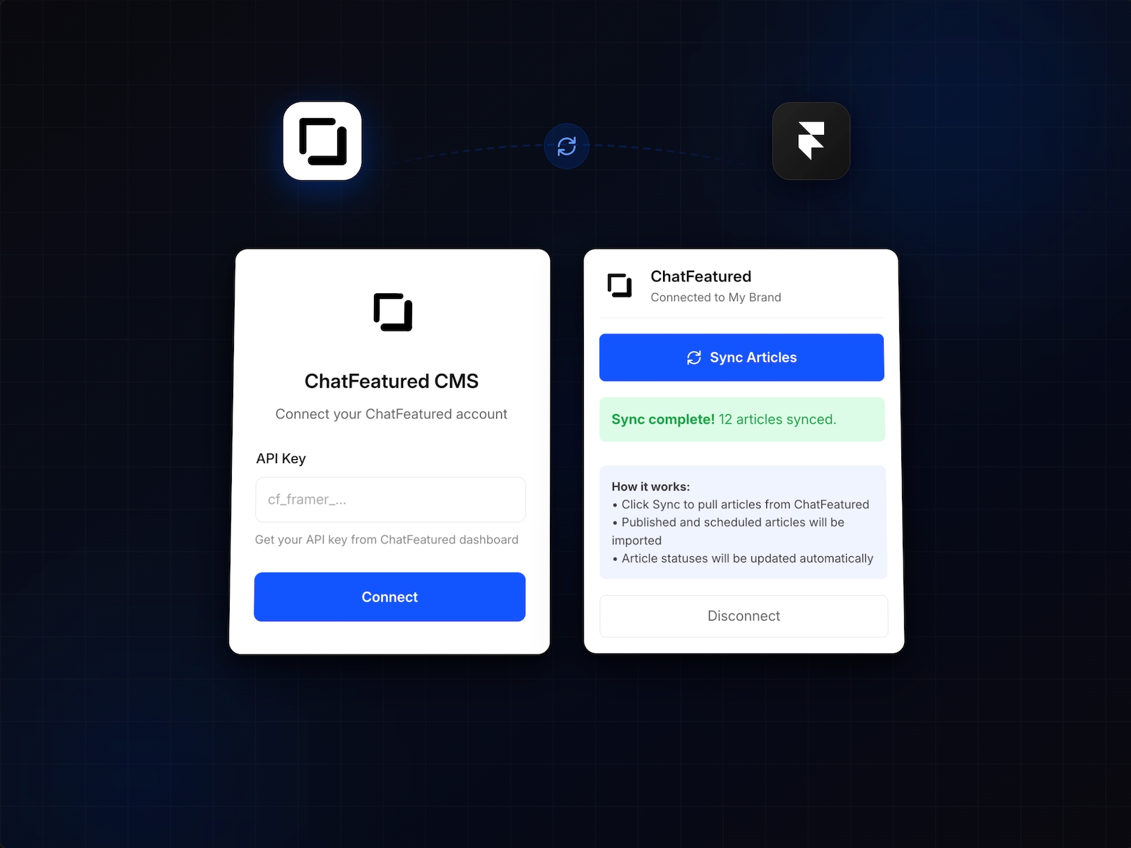 Screenshot 1 for ChatFeatured CMS Sync, a Framer Marketplace plugin by Nithiiyan Skhanthan.