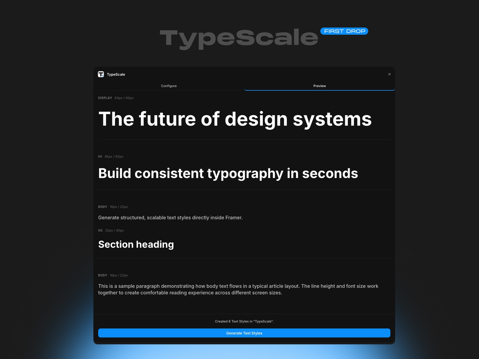 Thumbnail 2 for TypeScale, a Framer Marketplace template by Roman Skuplík.