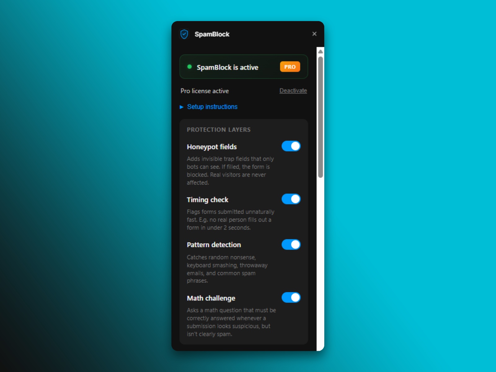 Screenshot 1 for SpamBlock, a Framer Marketplace plugin by BlueSkies Digital.