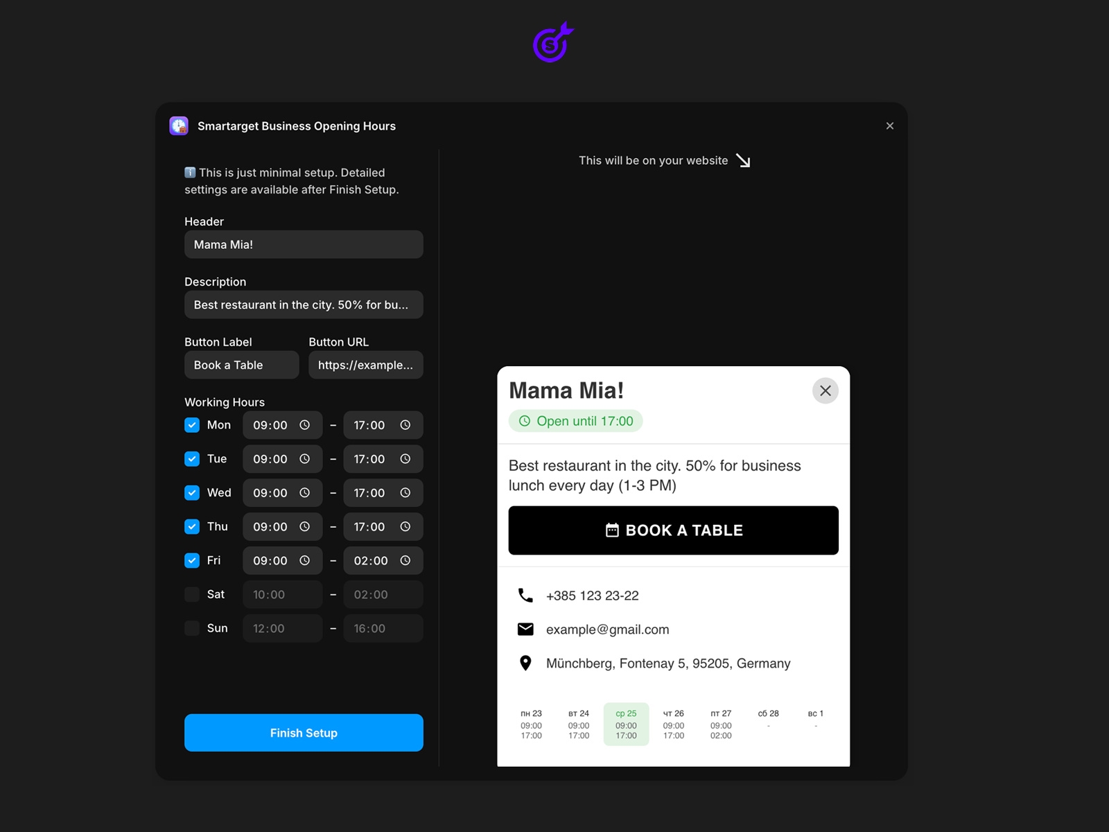 Screenshot 2 for Business Opening Hours, a Framer Marketplace plugin by Smartarget.