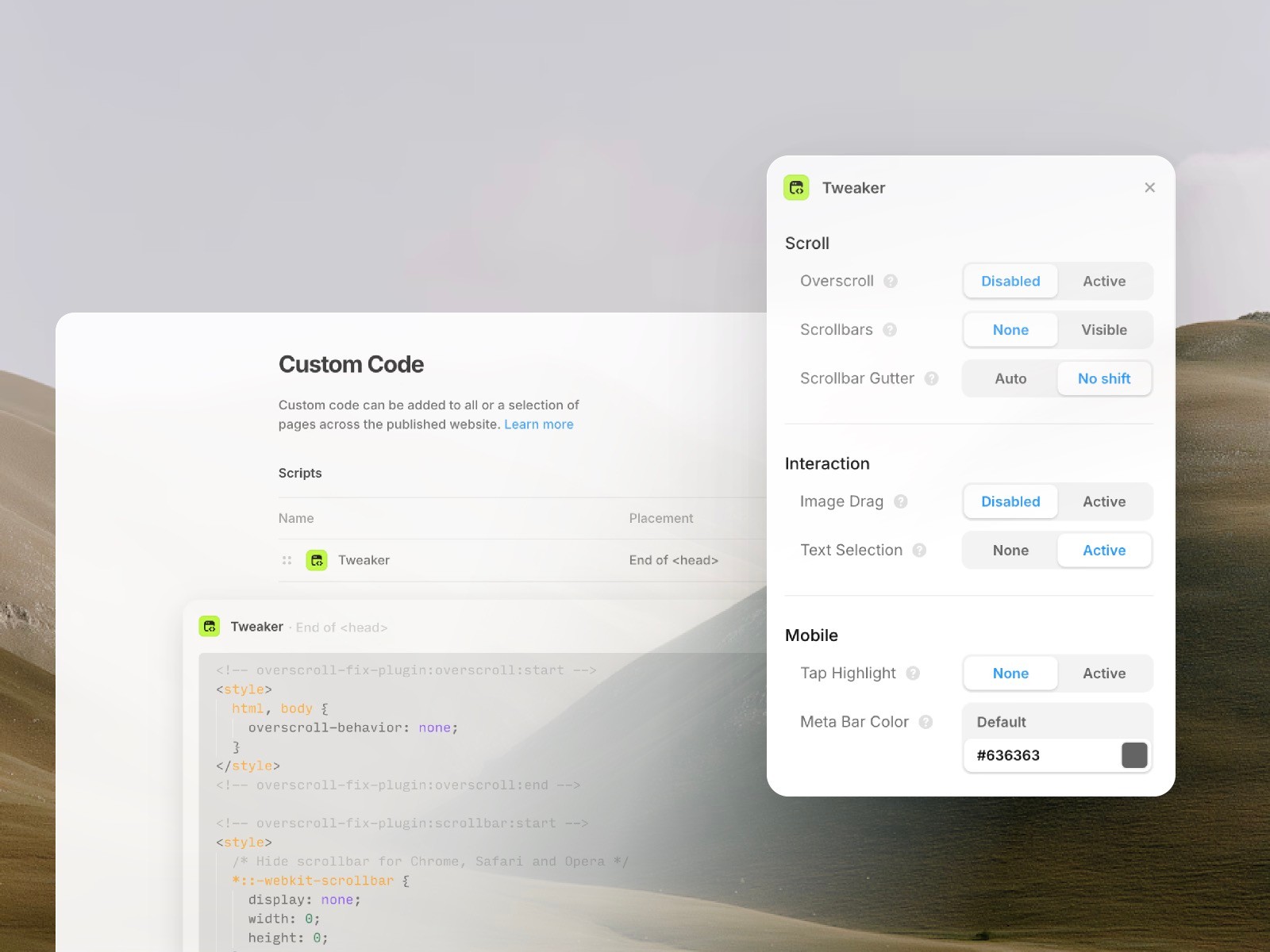 Screenshot 2 for Tweaker, a Framer Marketplace plugin by Fabian Albert.