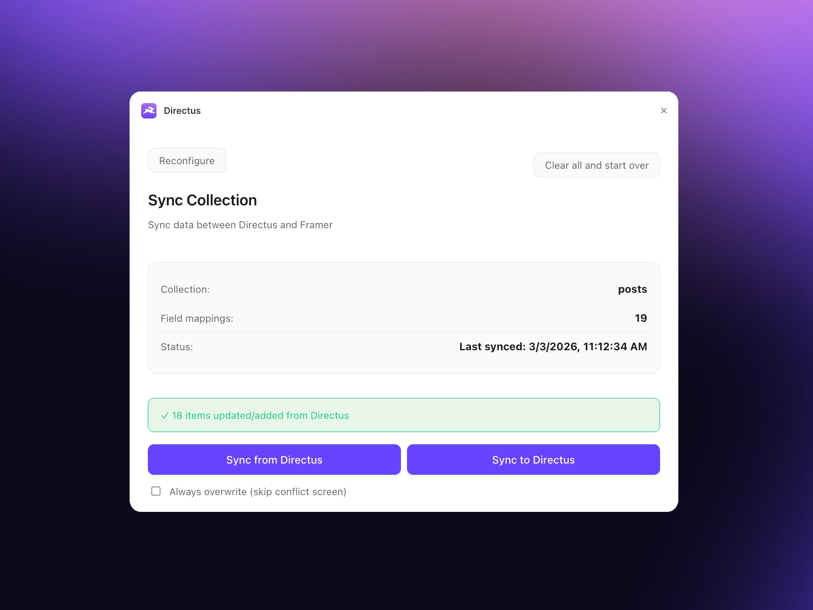 Screenshot 2 for Directus, a Framer Marketplace plugin by Lindsey Zylstra.