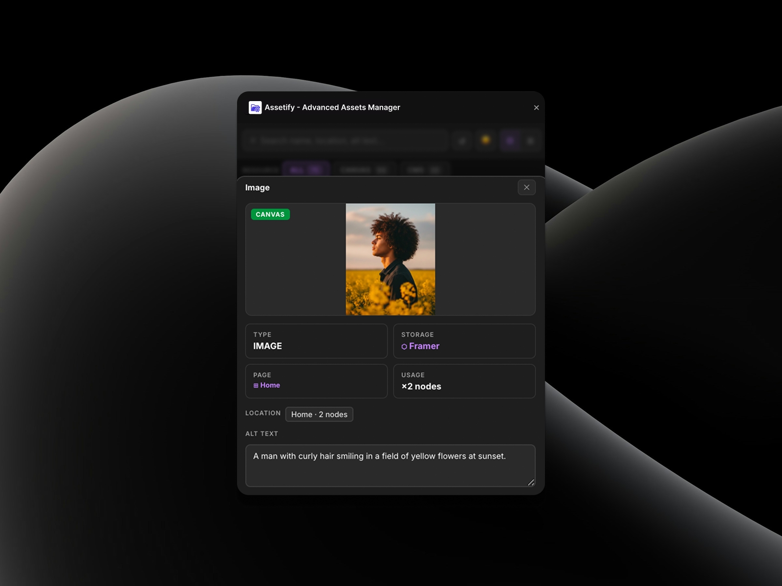 Screenshot 2 for Assetify - Advanced Assets Manager, a Framer Marketplace plugin by Aghassi.