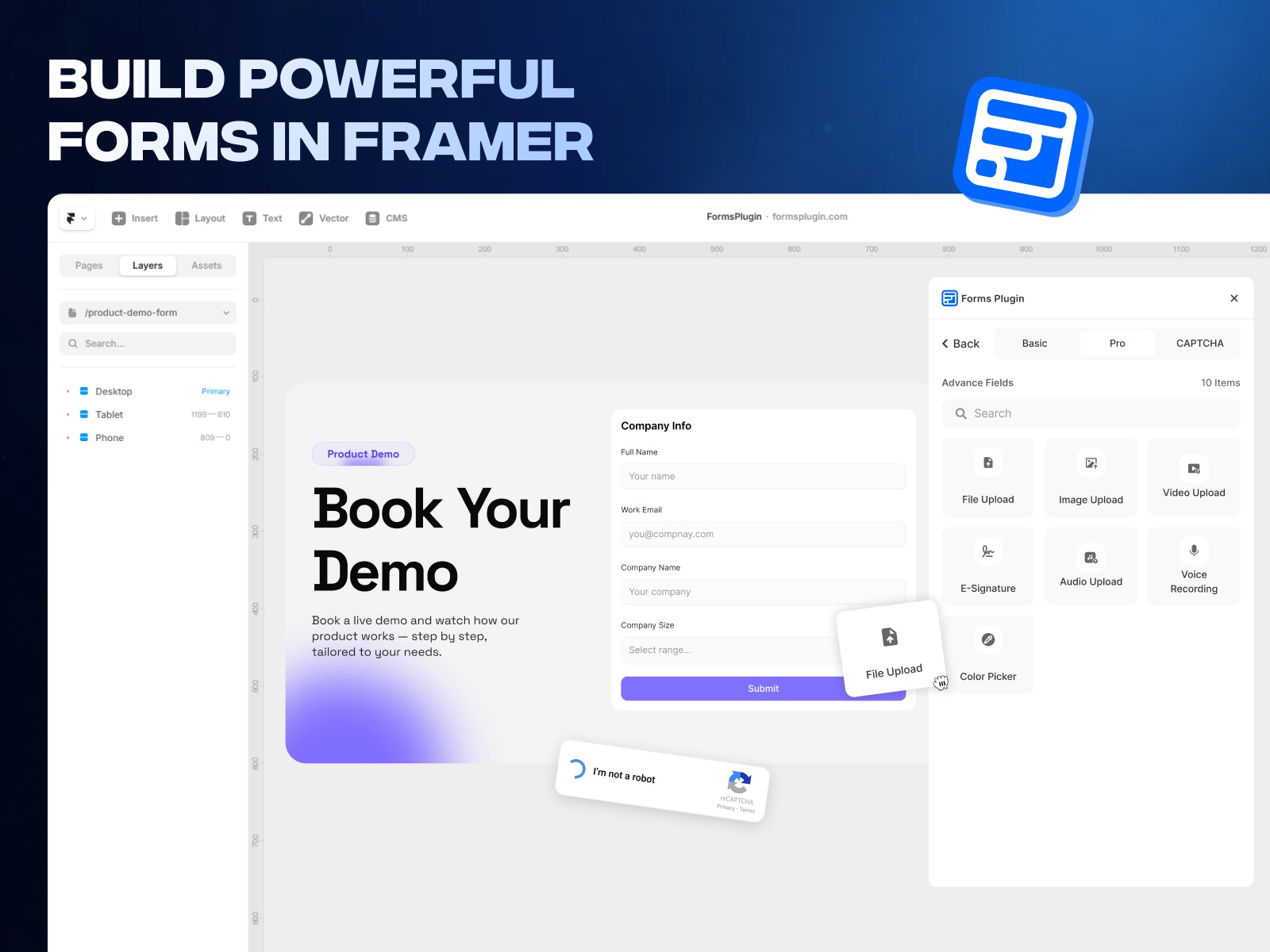 Screenshot 2 for Forms Plugin, a Framer Marketplace plugin by Framer Geeks.
