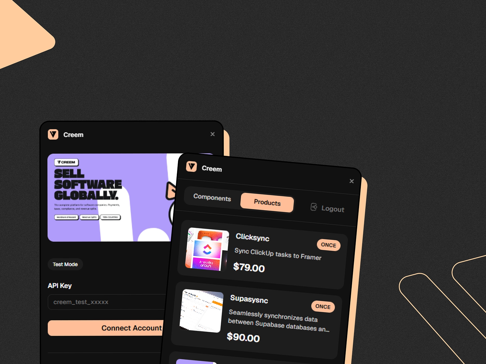 Screenshot 1 for Creem connect, a Framer Marketplace plugin by Kayode.