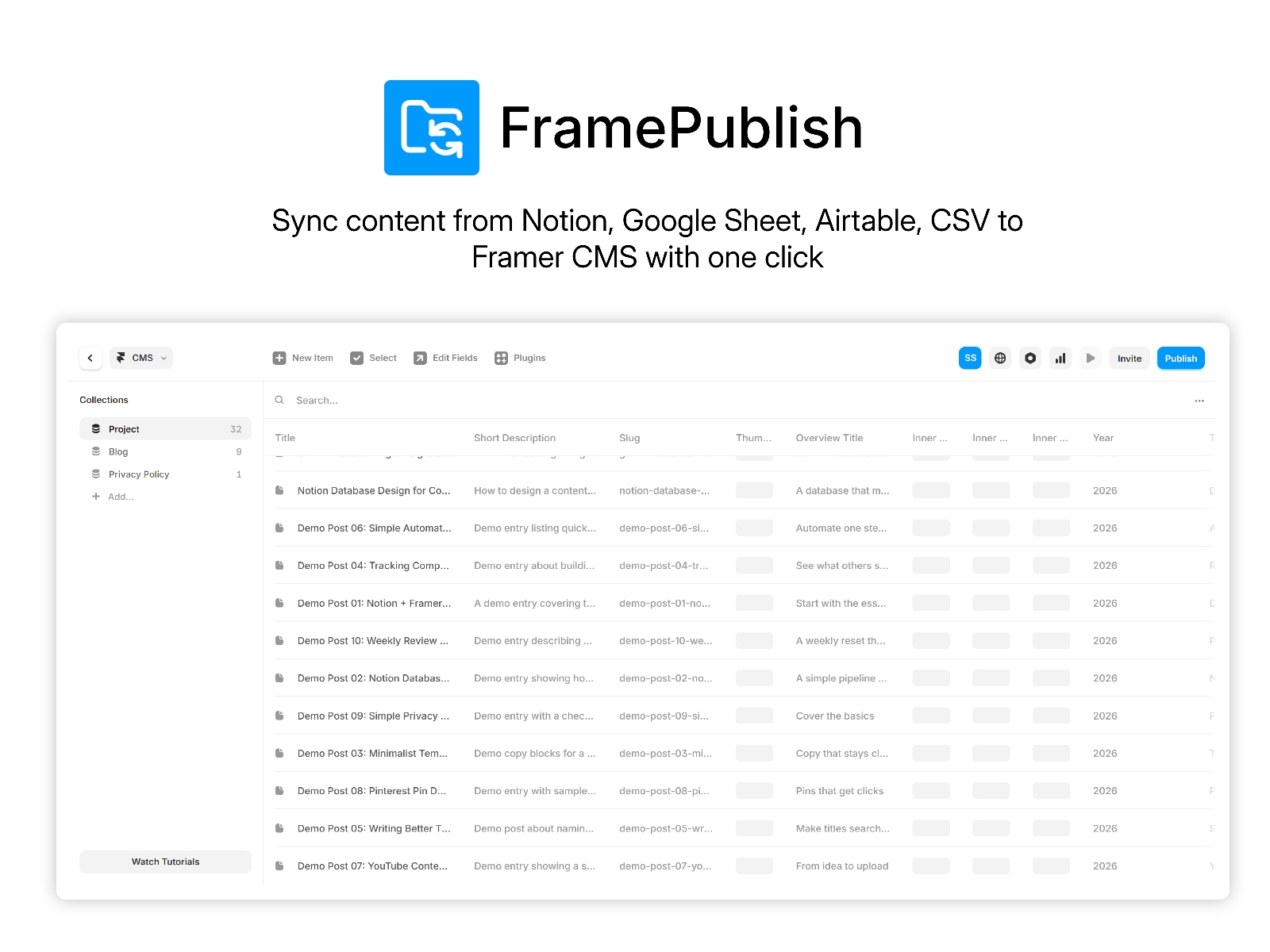 Screenshot 2 for FramePublish, a Framer Marketplace plugin by Soubhagya Sahu.