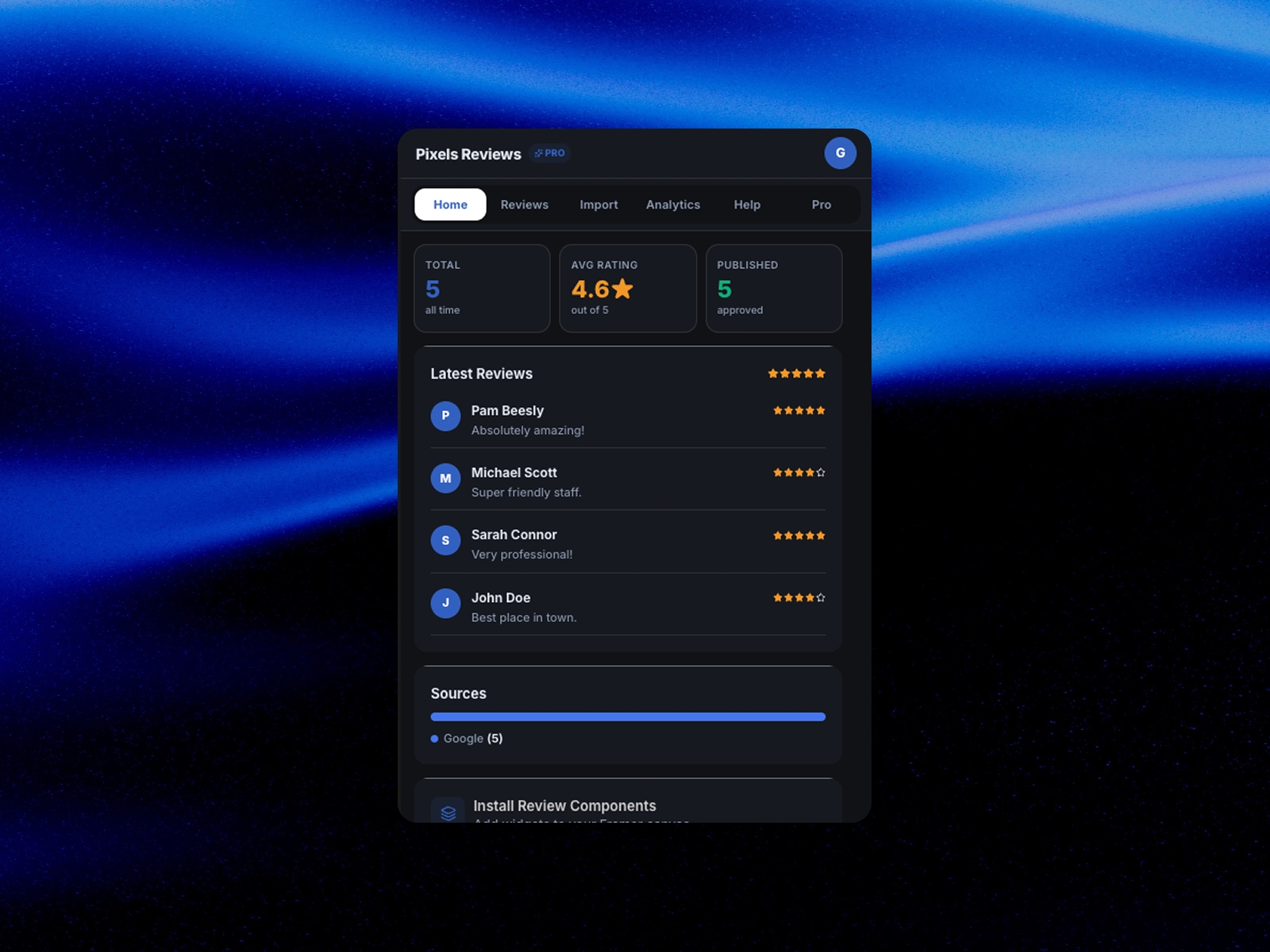Screenshot 1 for Pixels Reviews, a Framer Marketplace plugin by Pixels Dev.