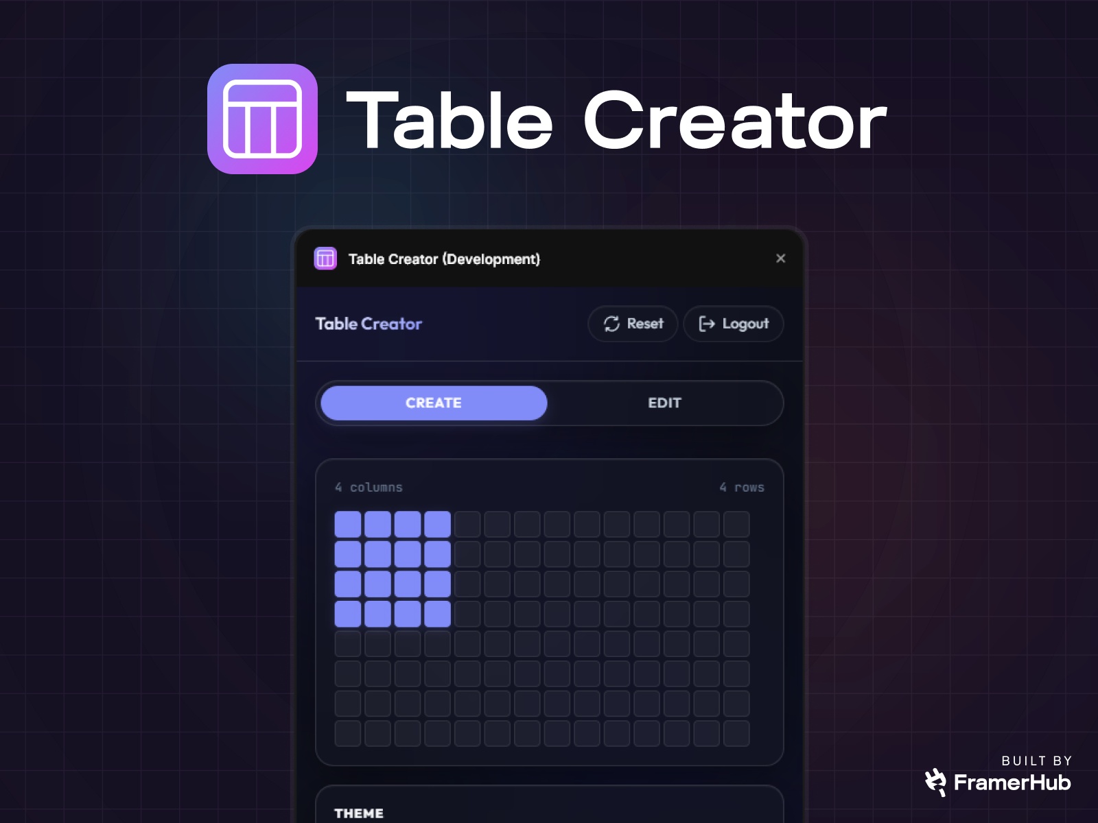 Screenshot 1 for Table Creator, a Framer Marketplace plugin by FramerHub.io .
