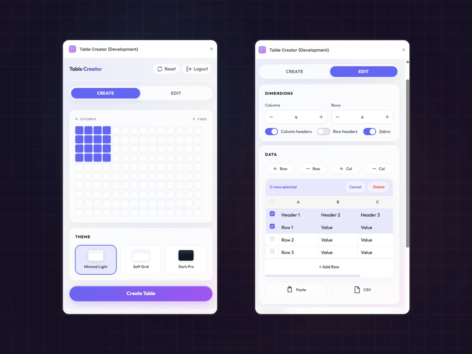 Screenshot 2 for Table Creator, a Framer Marketplace plugin by FramerHub.io .