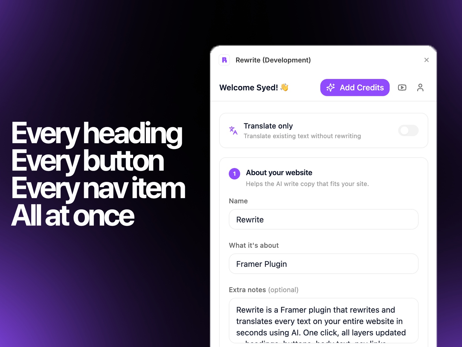 Screenshot 3 for Rewrite, a Framer Marketplace plugin by Syed Saboor.