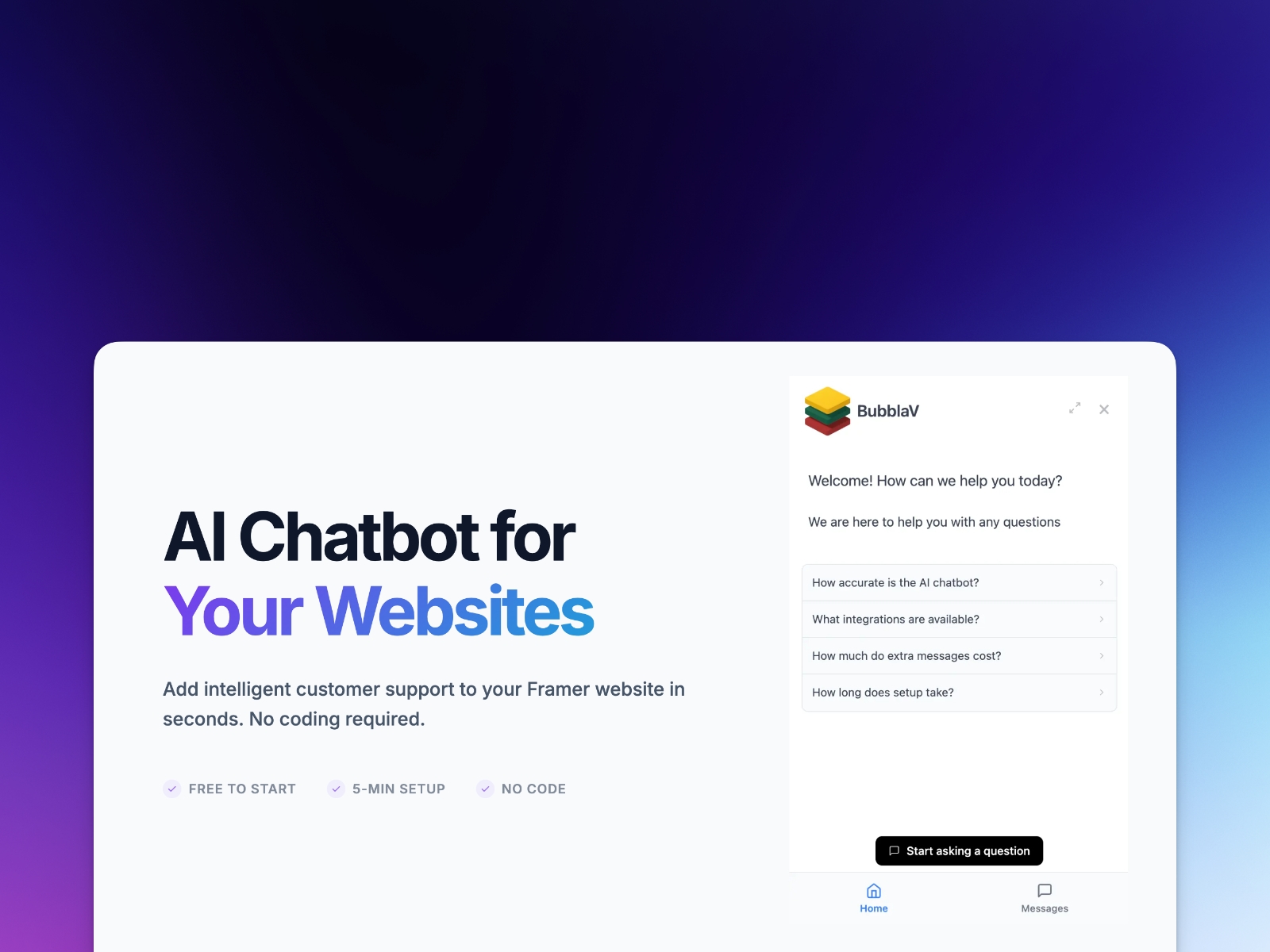 Screenshot 3 for BubblaV AI Chatbot, a Framer Marketplace plugin by Ton Nguyen.